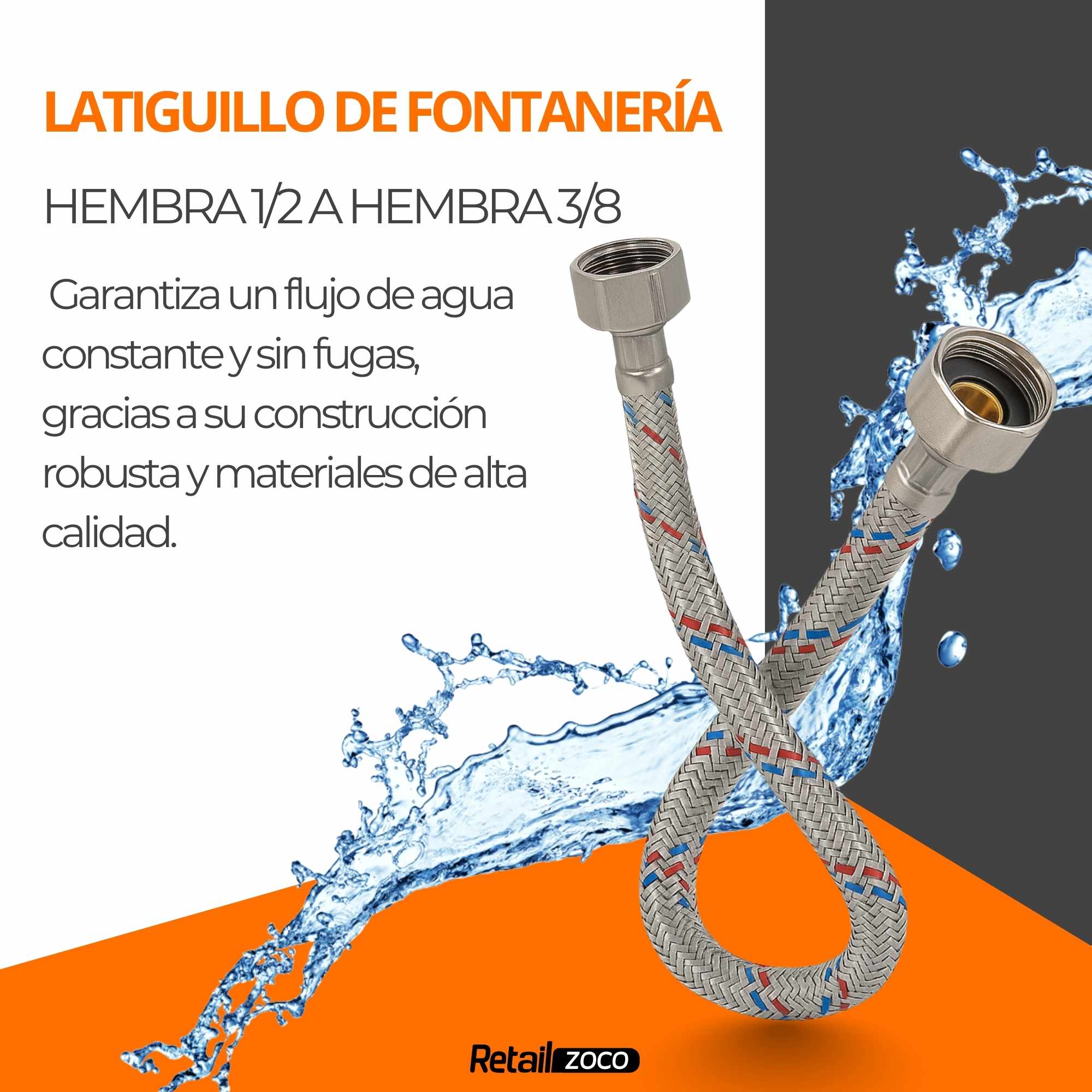 Latiguillo de Grifo Flexible 30 cm Hembra 3/8 a Hembra 1/2 - imagen 2