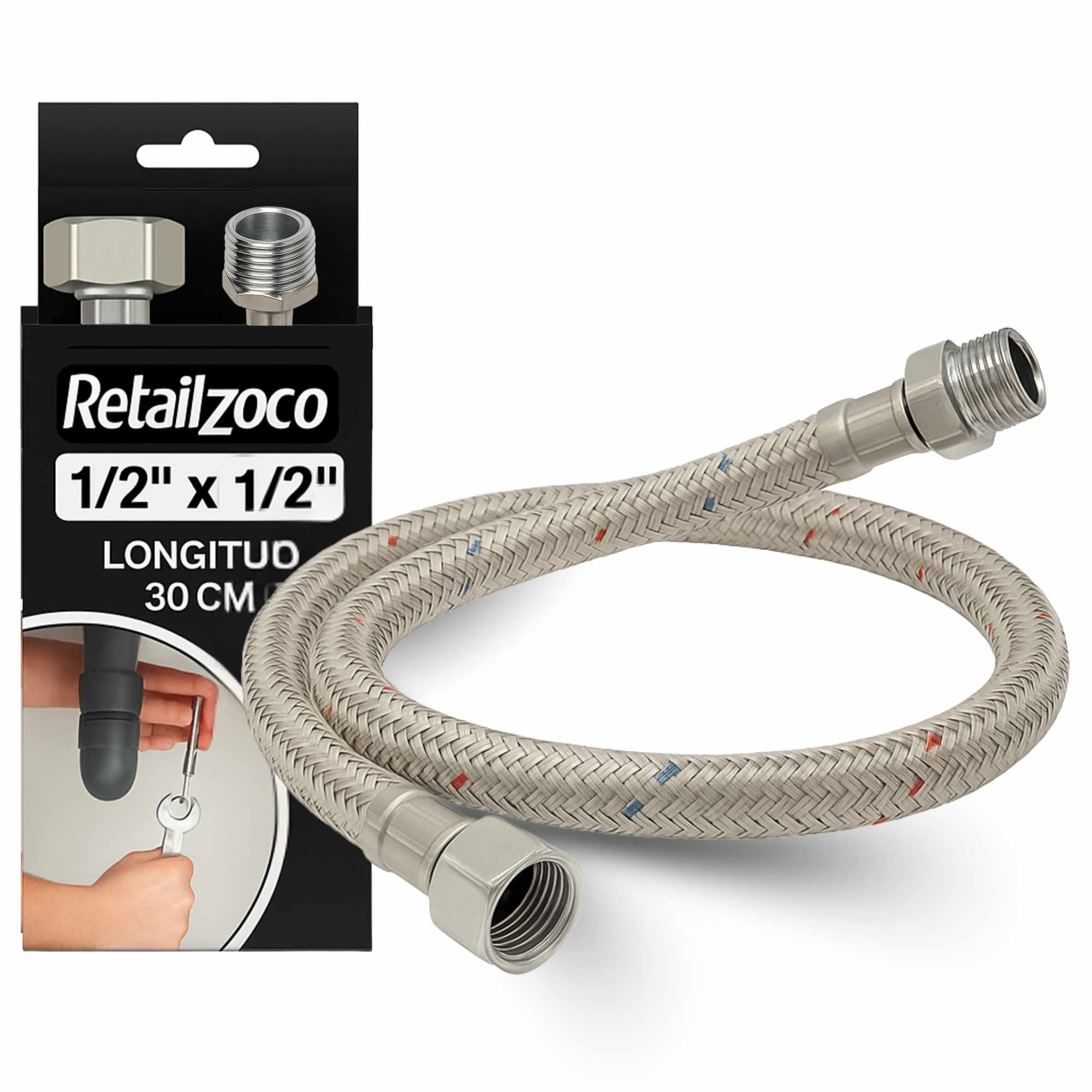 Latiguillo de Grifo Flexible 30 cm Macho a Hembra 1/2 - imagen 1