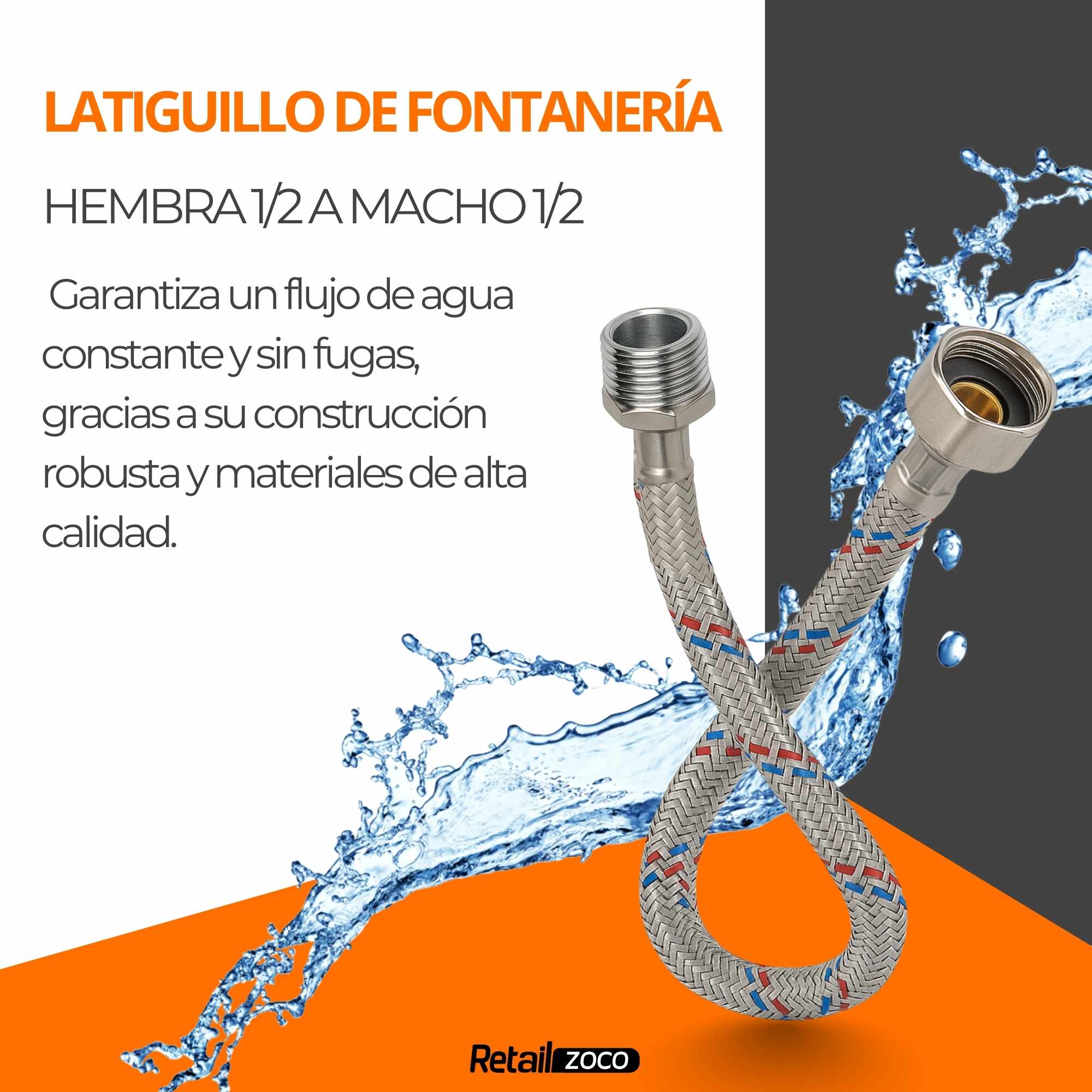 Latiguillo de Grifo Flexible 30 cm Macho a Hembra 1/2 - imagen 2