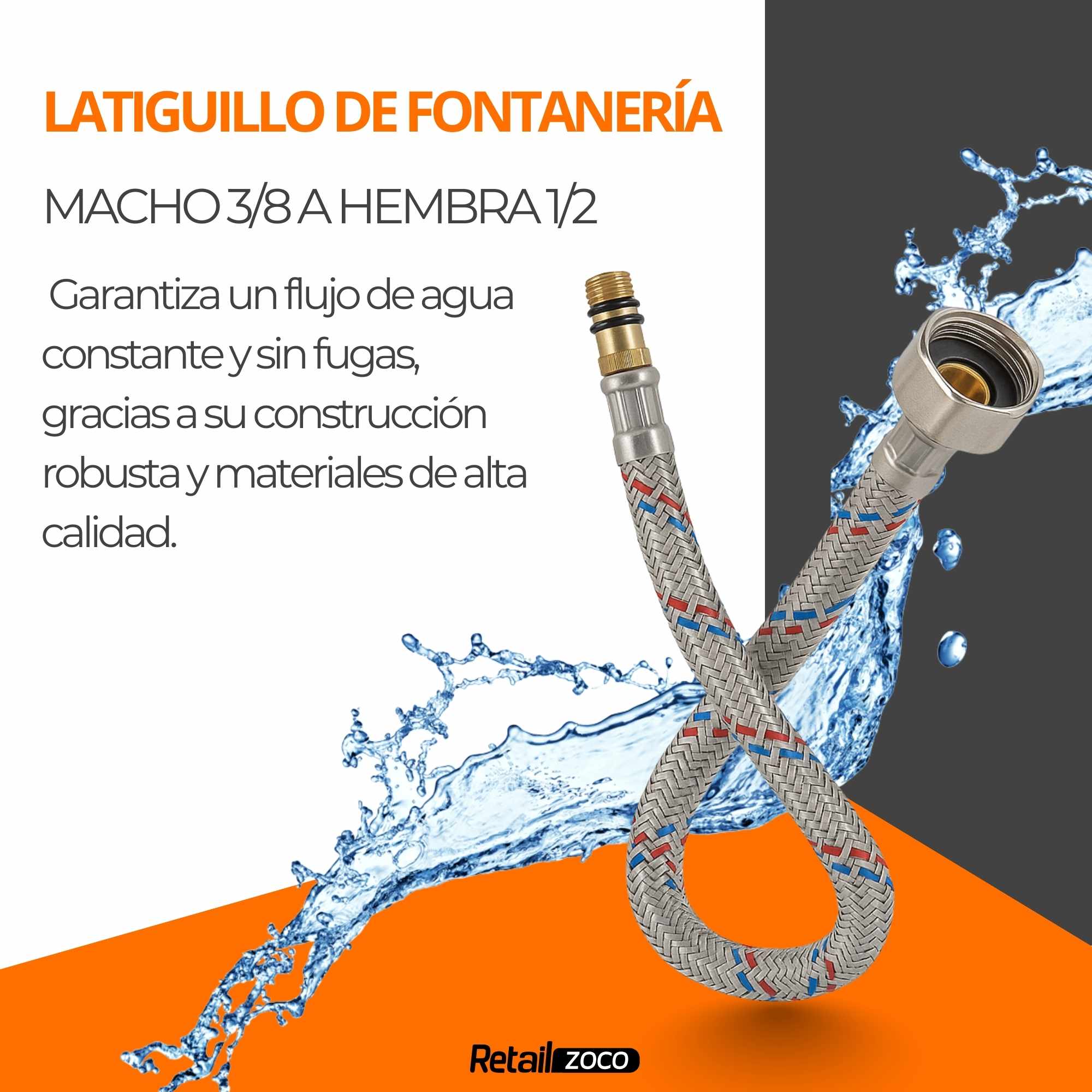 Latiguillo de Grifo Flexible 30 cm Macho 3/8 a Hembra 1/2 - imagen 2