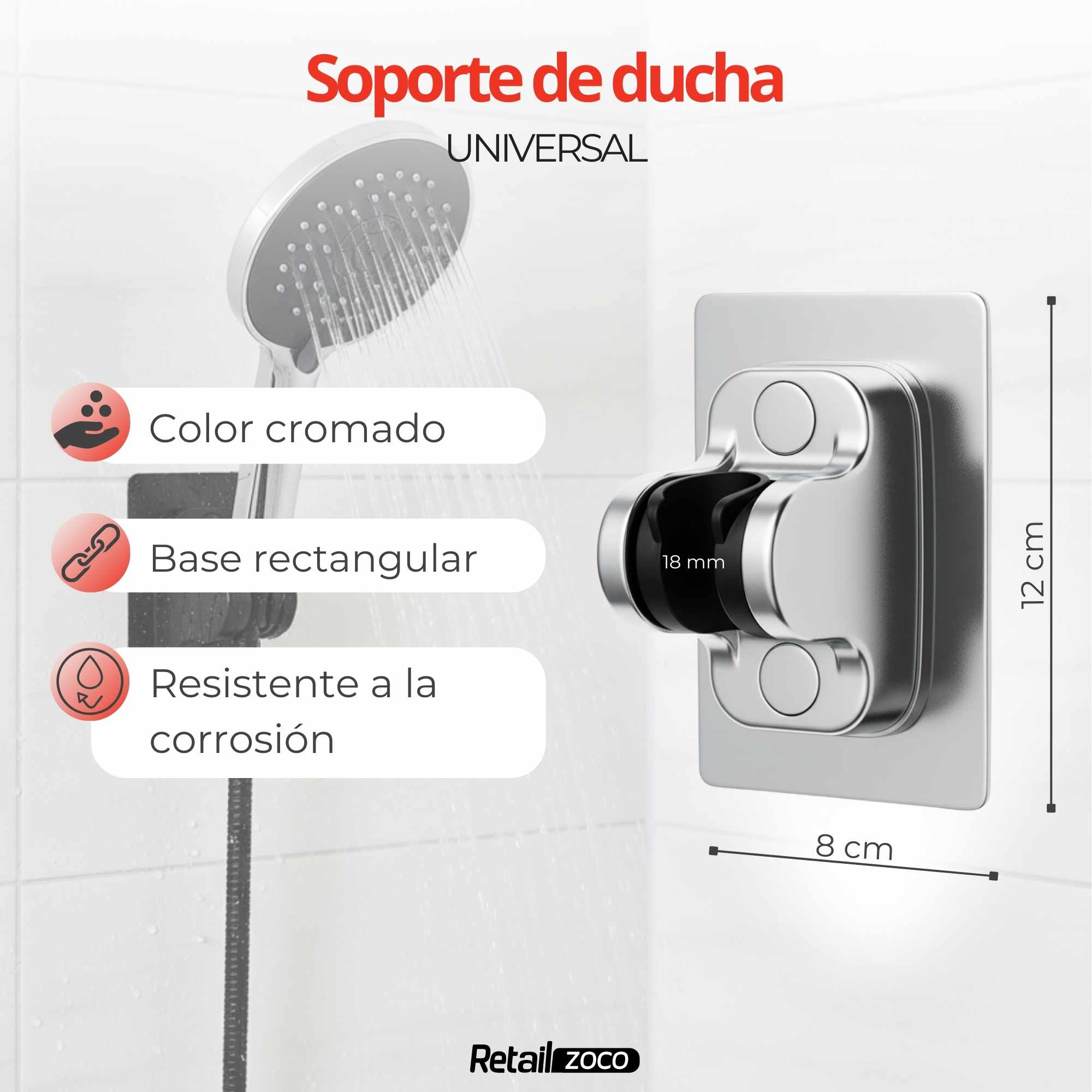 Soporte de Ducha Adhesivo Plateado - imagen 4