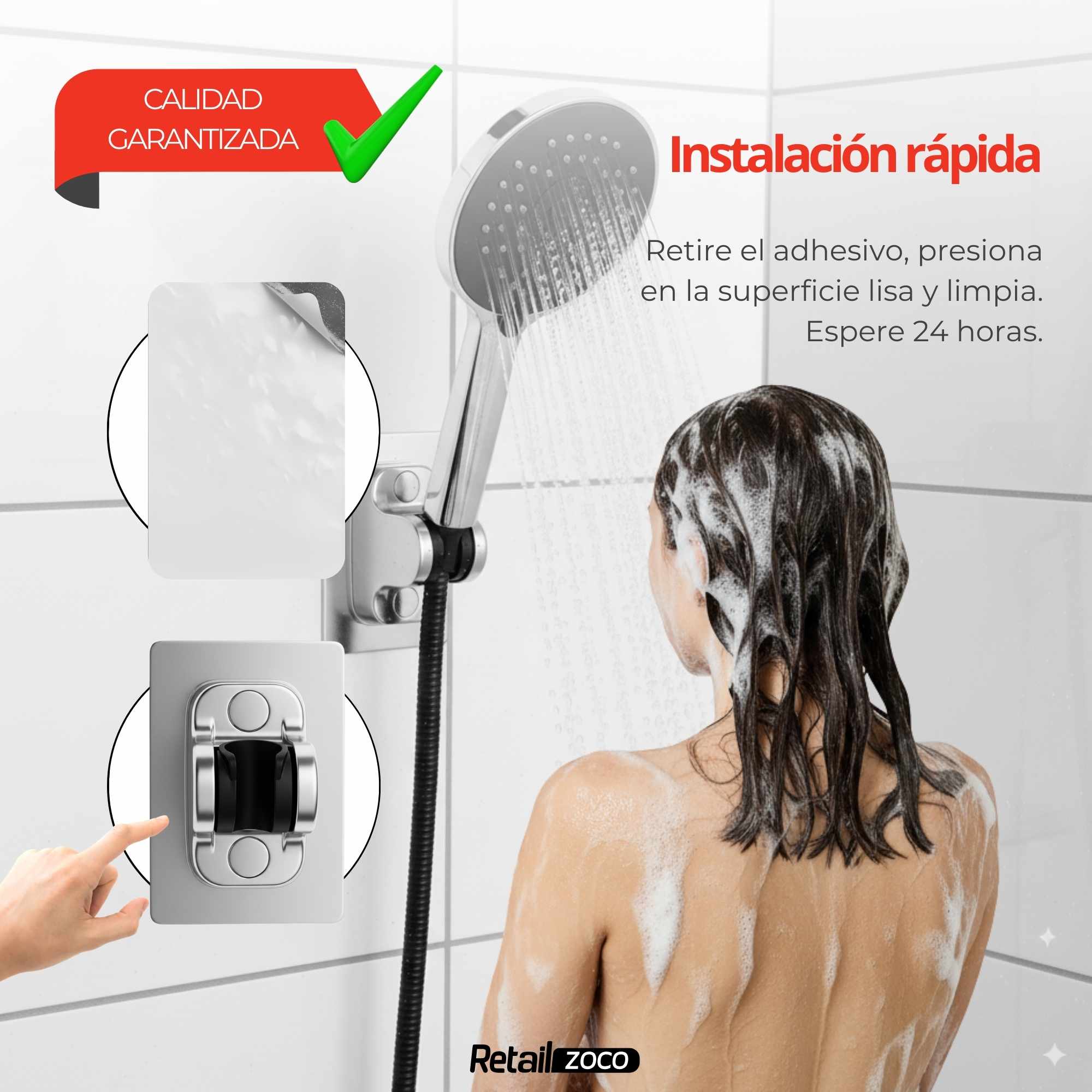 Soporte de Ducha Adhesivo Plateado - imagen 5