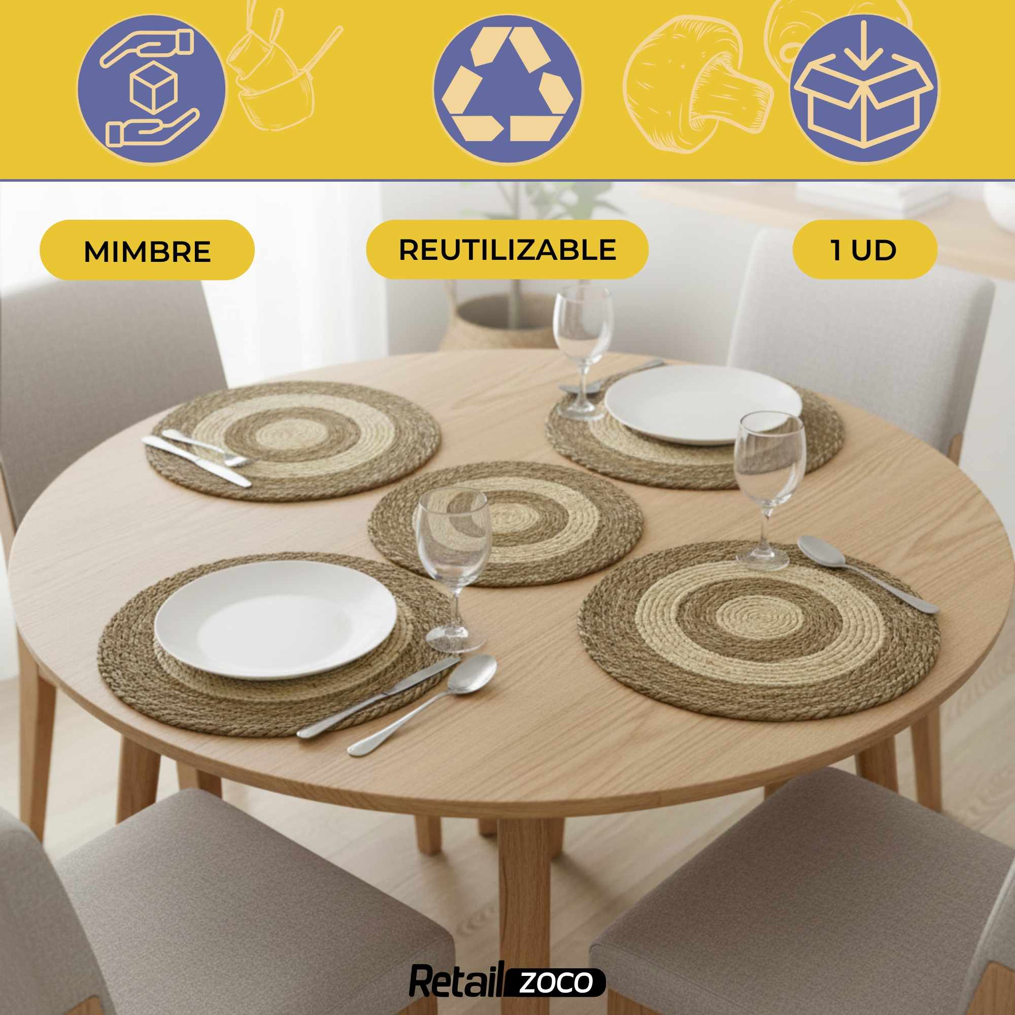 Salvamantel Individuales de Mimbre Circulo 45 cm - imagen 2