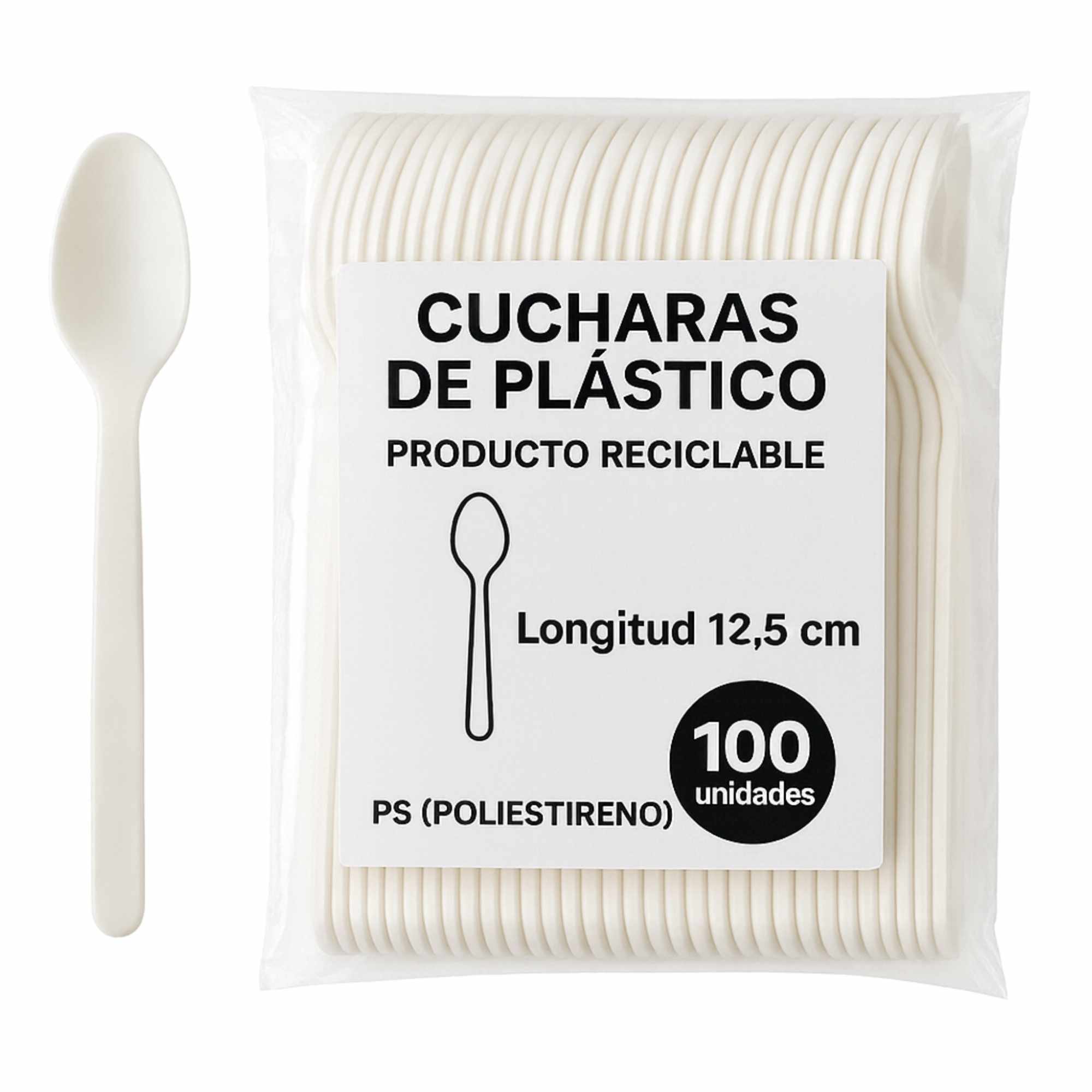 Cucharas de plástico Reutilizable para Postre 12.5 cm Reutilizable 100 unidades - imagen 1