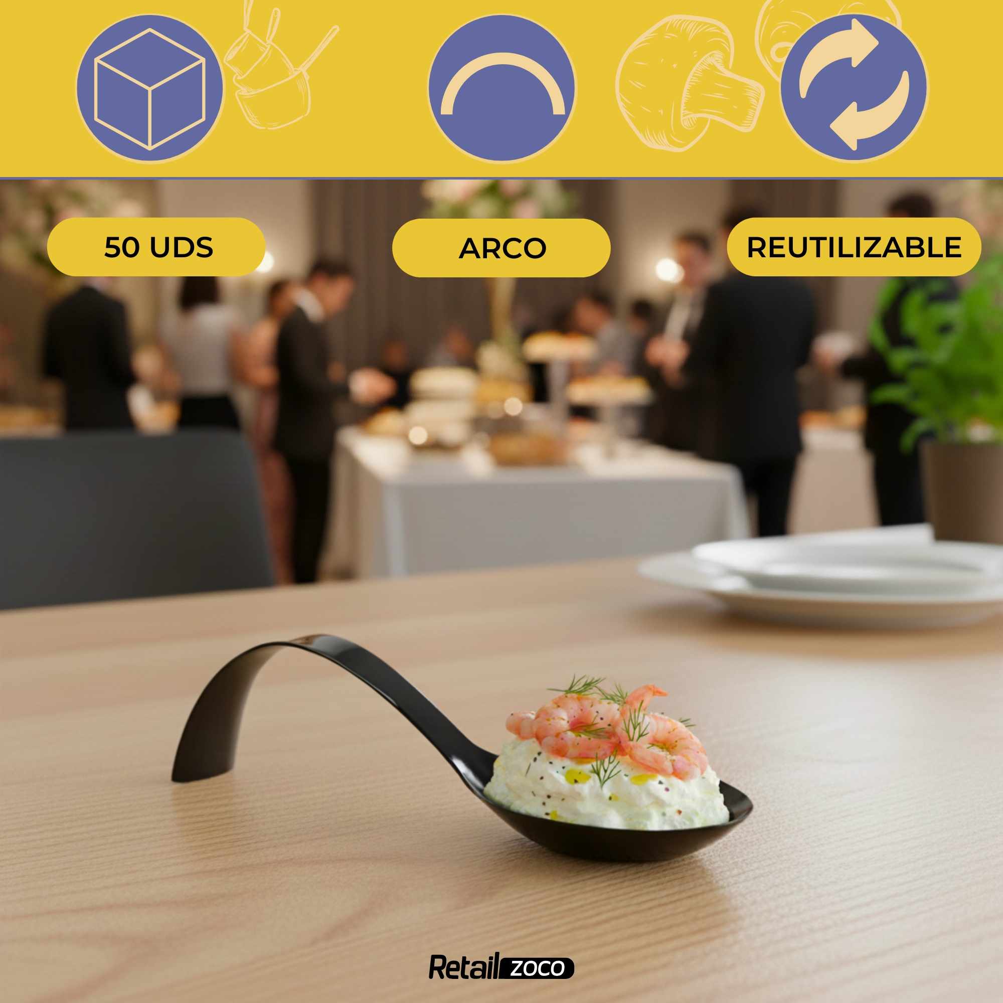 Cucharas Degustación plástico reutilizable negro 50 unidades - imagen 2