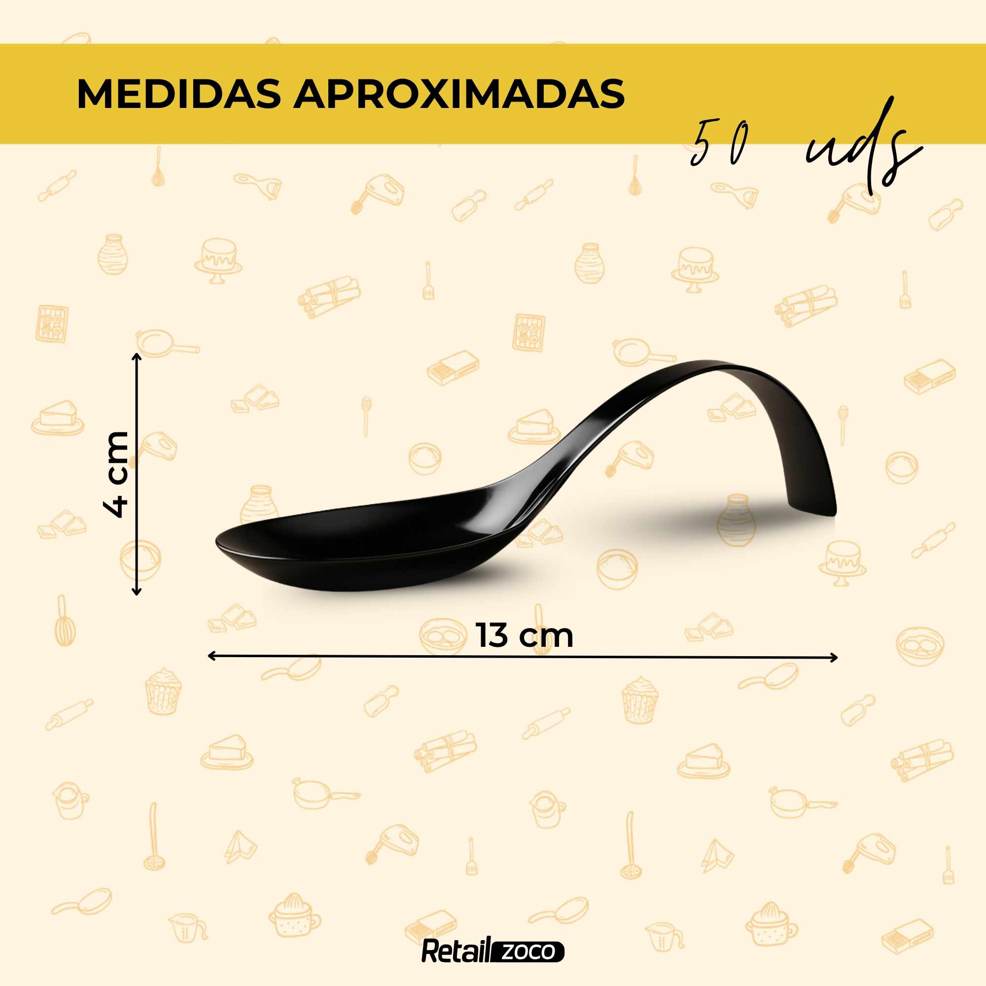 Cucharas Degustación plástico reutilizable negro 50 unidades - imagen 4