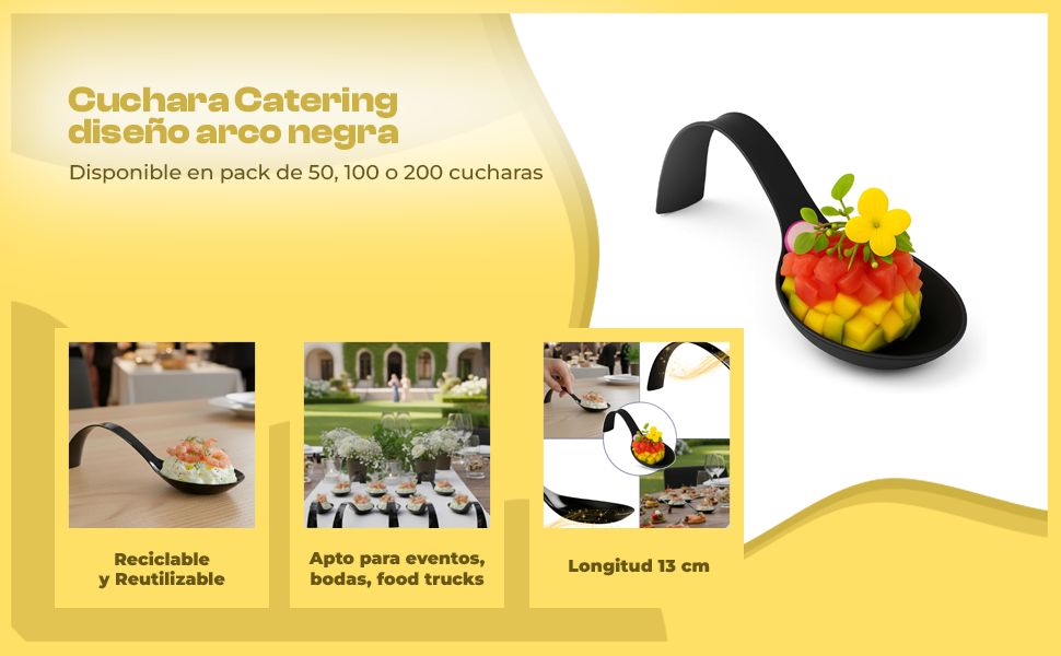 Banner - Cucharas Degustación plástico reutilizable negro 50 unidades