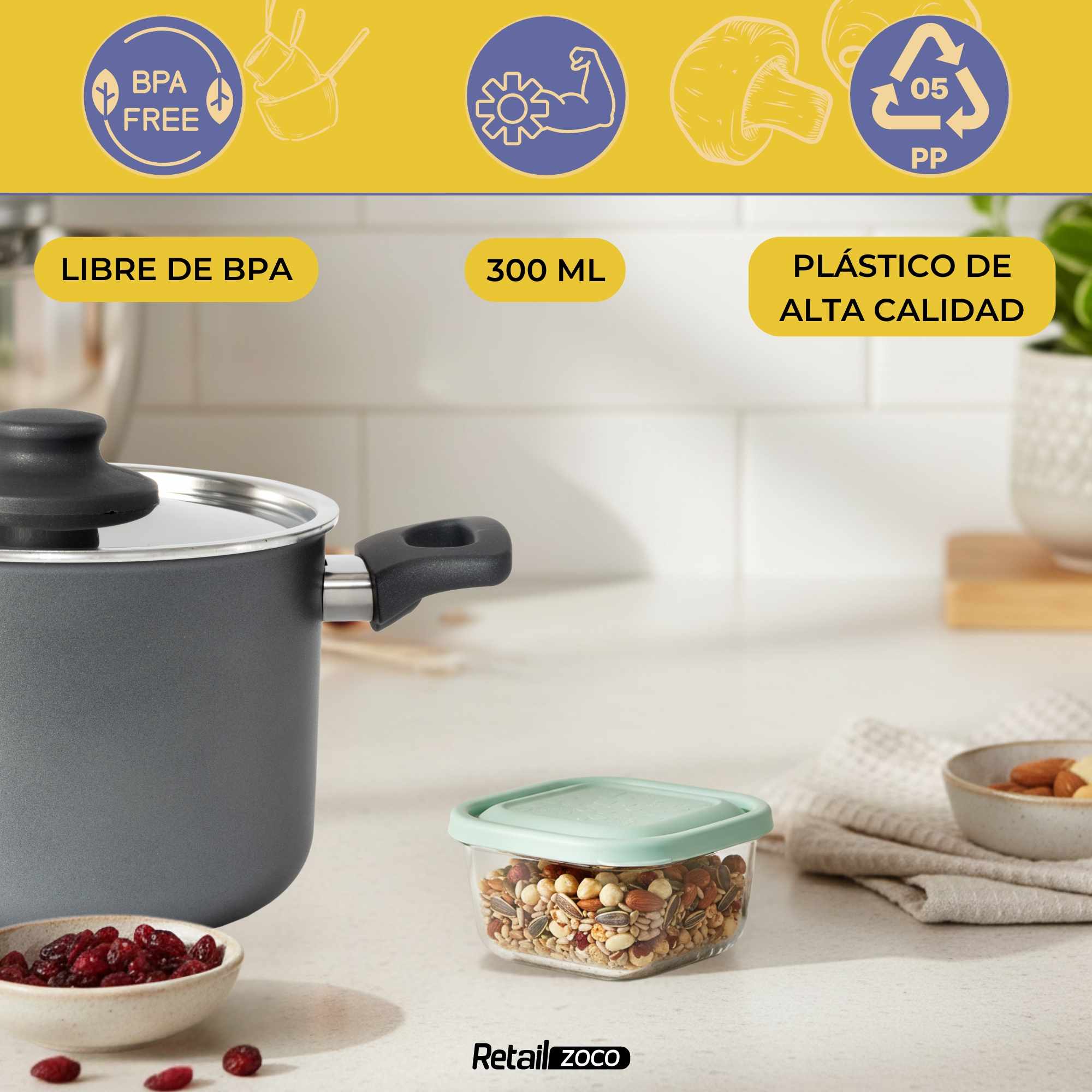 Set 2 Fiambreras 300 Ml plástico Transparente color aleatorio - imagen 2