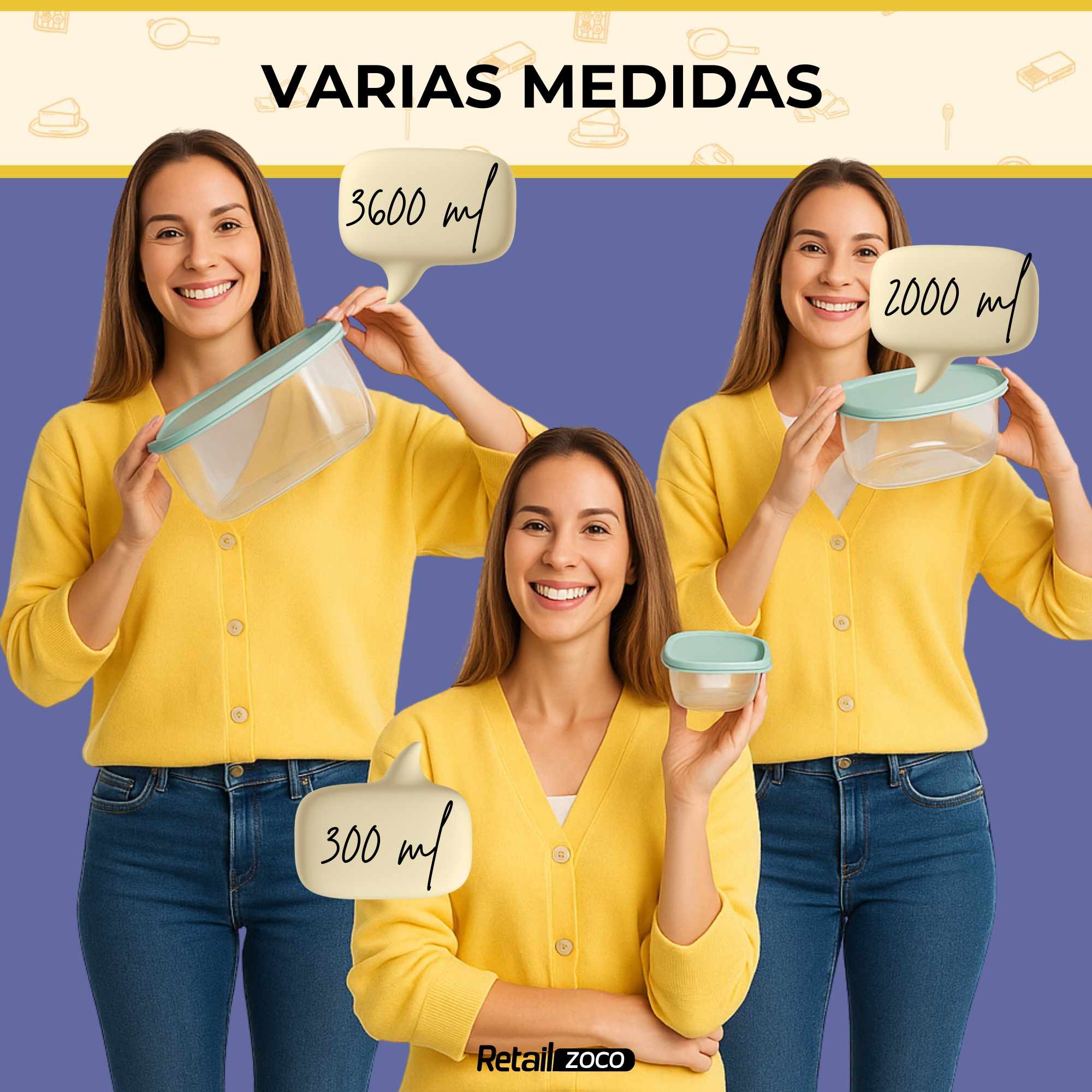 Set 2 Fiambreras 2000 Ml plástico Transparente color aleatorio - imagen 6