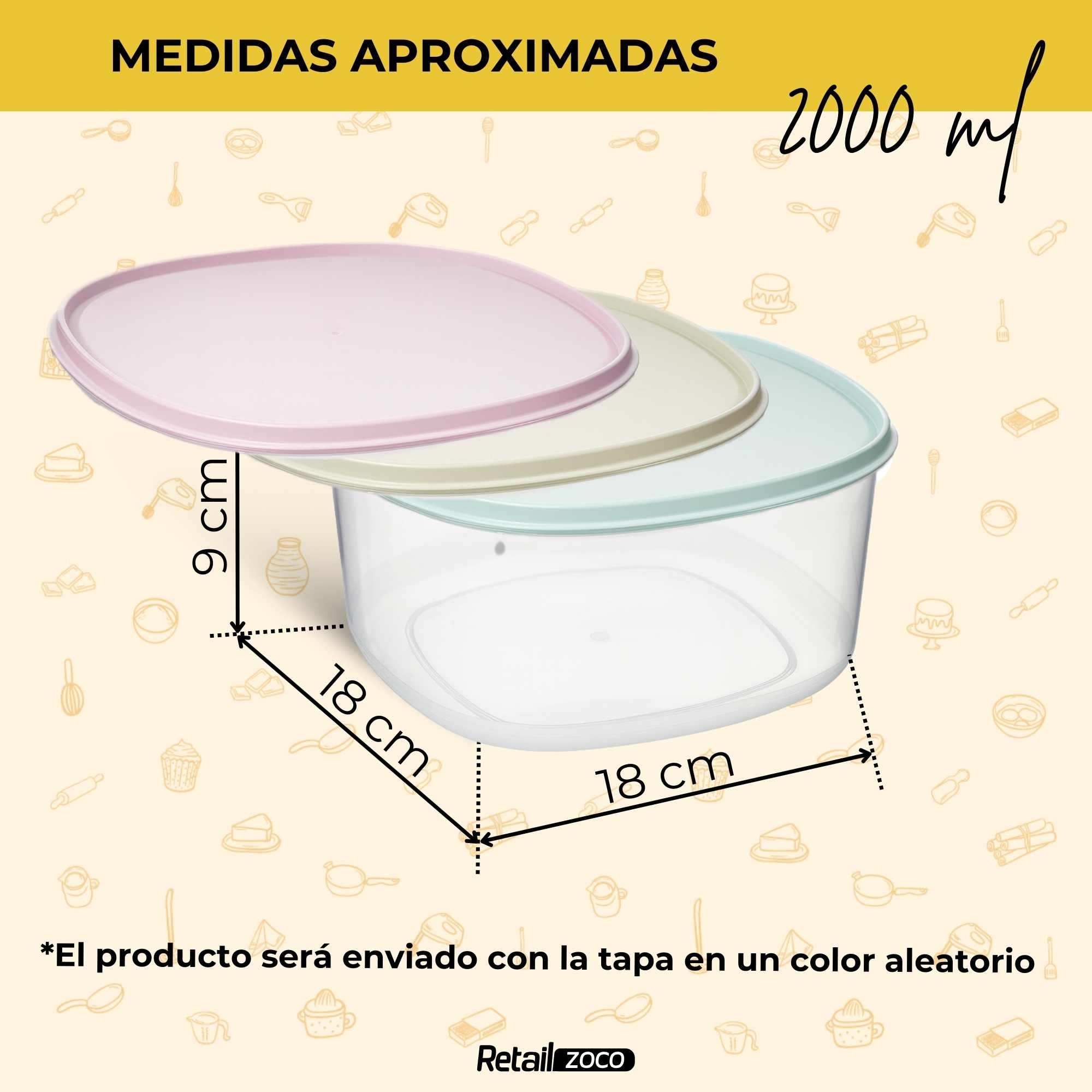 Set 2 Fiambreras 2000 Ml plástico Transparente color aleatorio - imagen 4