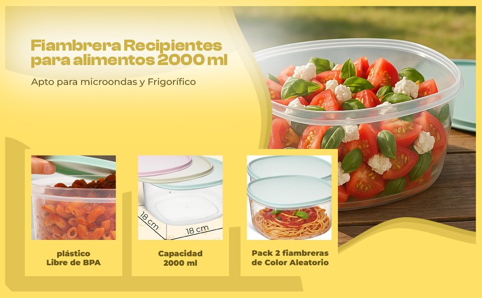 Banner - Set 2 Fiambreras 2000 Ml plástico Transparente color aleatorio