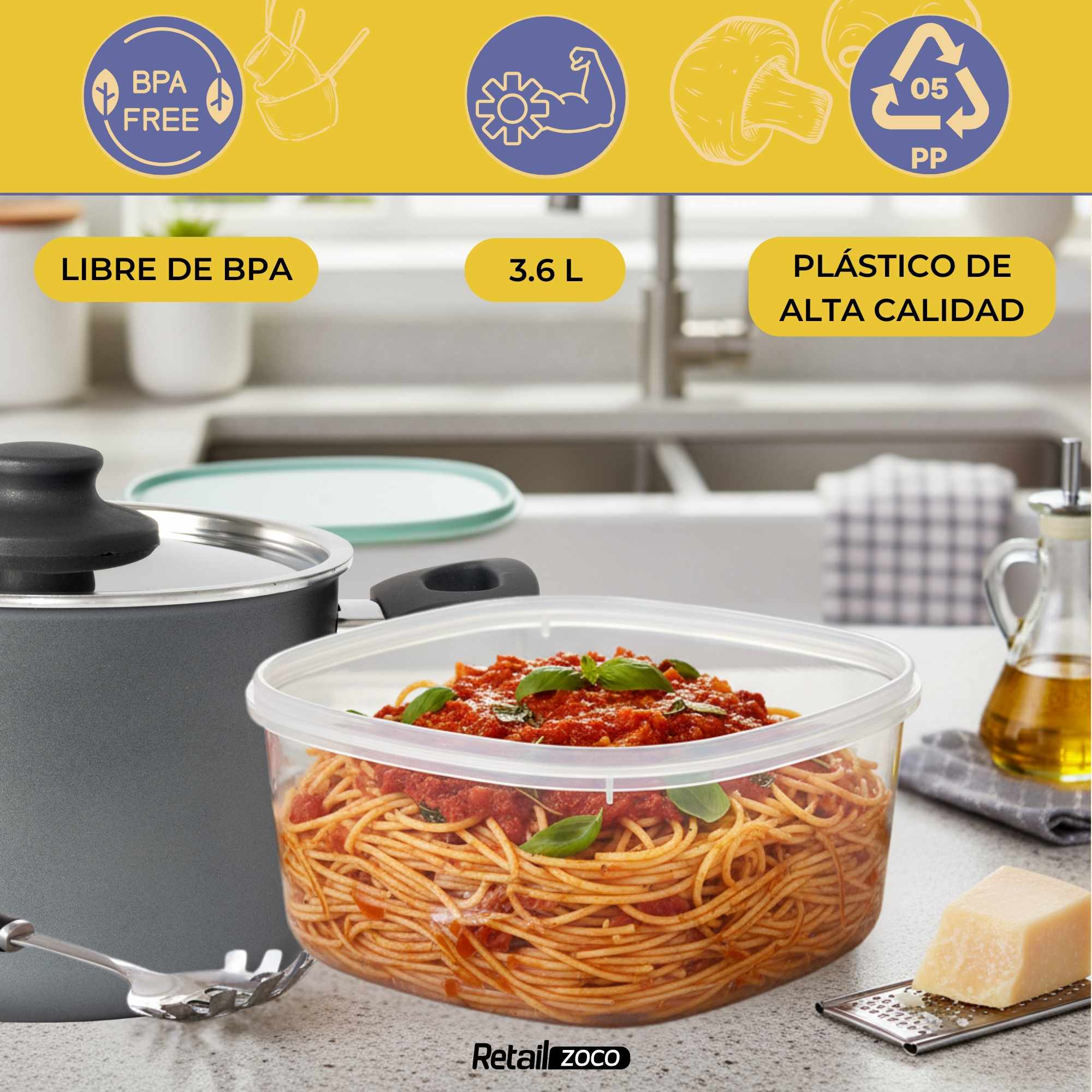 Set 2 Fiambreras 3600 Ml plástico Transparente color aleatorio - imagen 2