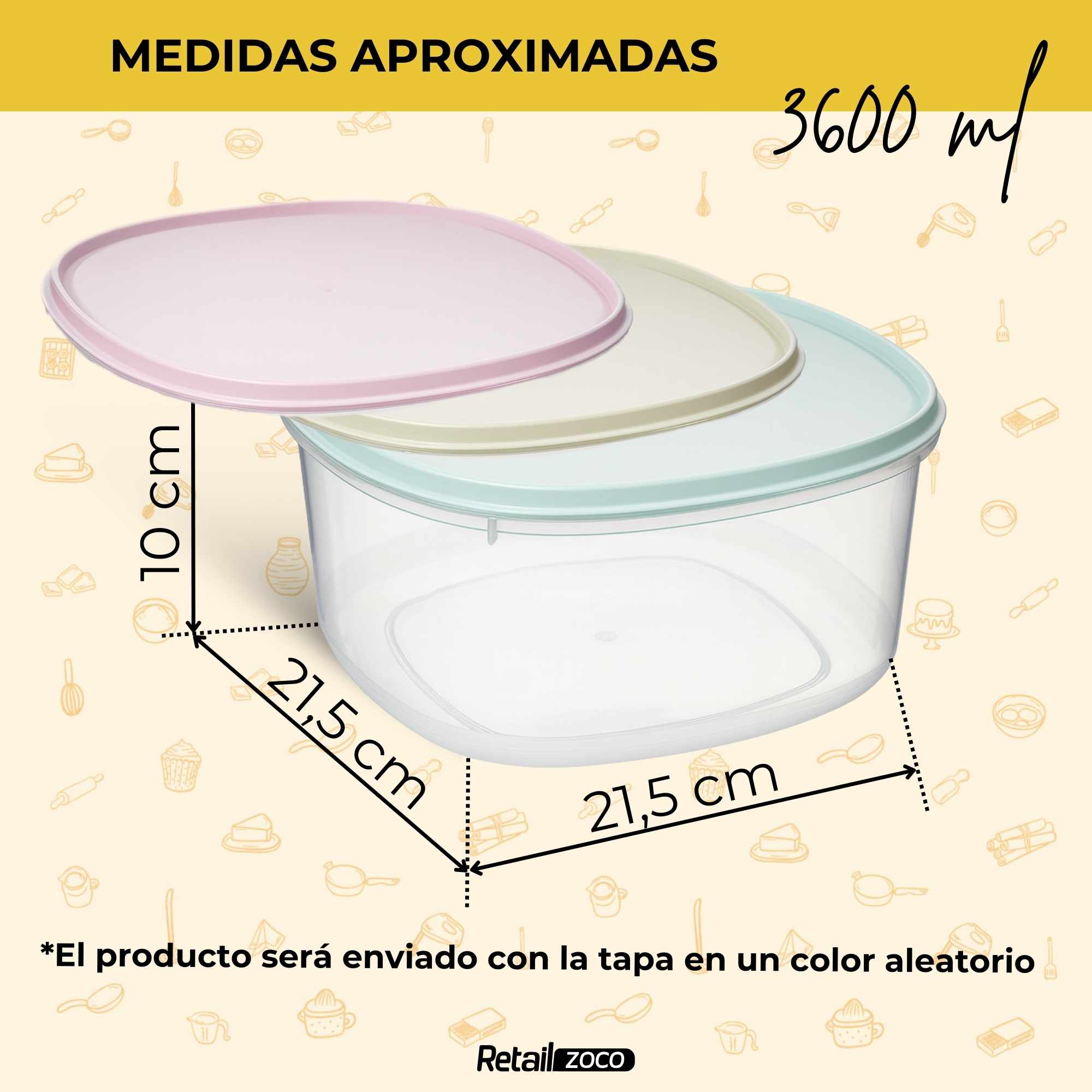 Set 2 Fiambreras 3600 Ml plástico Transparente color aleatorio - imagen 4