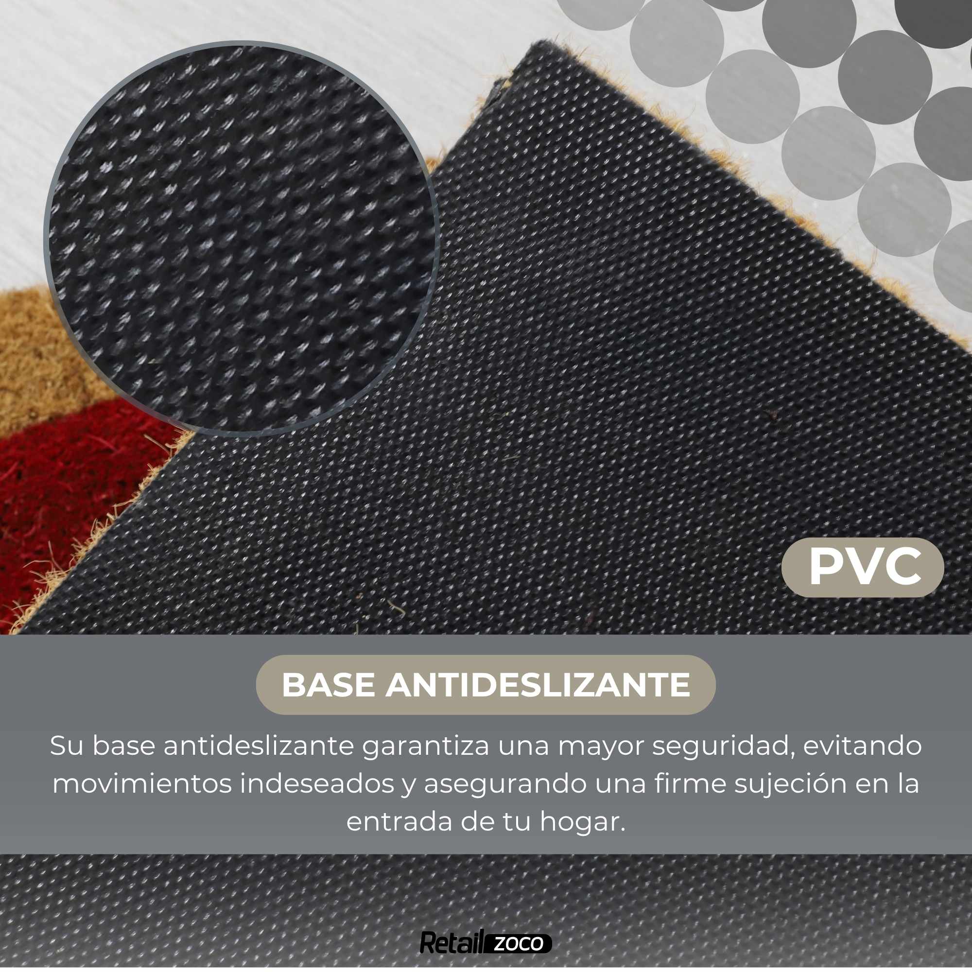 Felpudo de coco natural con cenefa Rojo Semicircular 30 x 55 cm - imagen 4