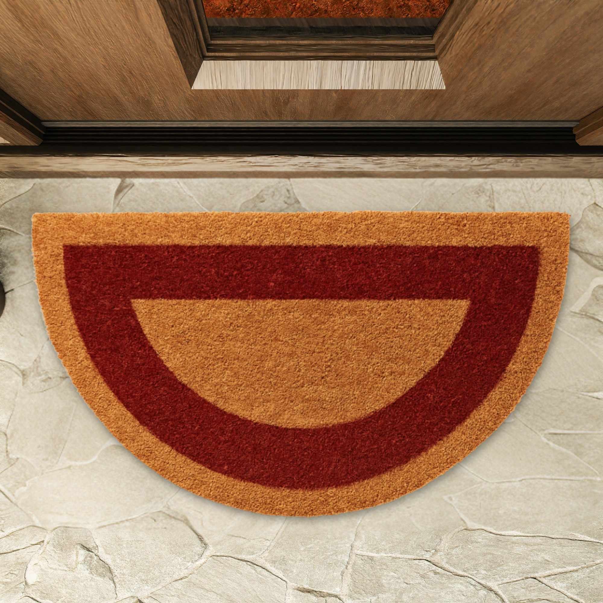 Felpudo de coco natural con cenefa Rojo Semicircular 30 x 55 cm - imagen 1