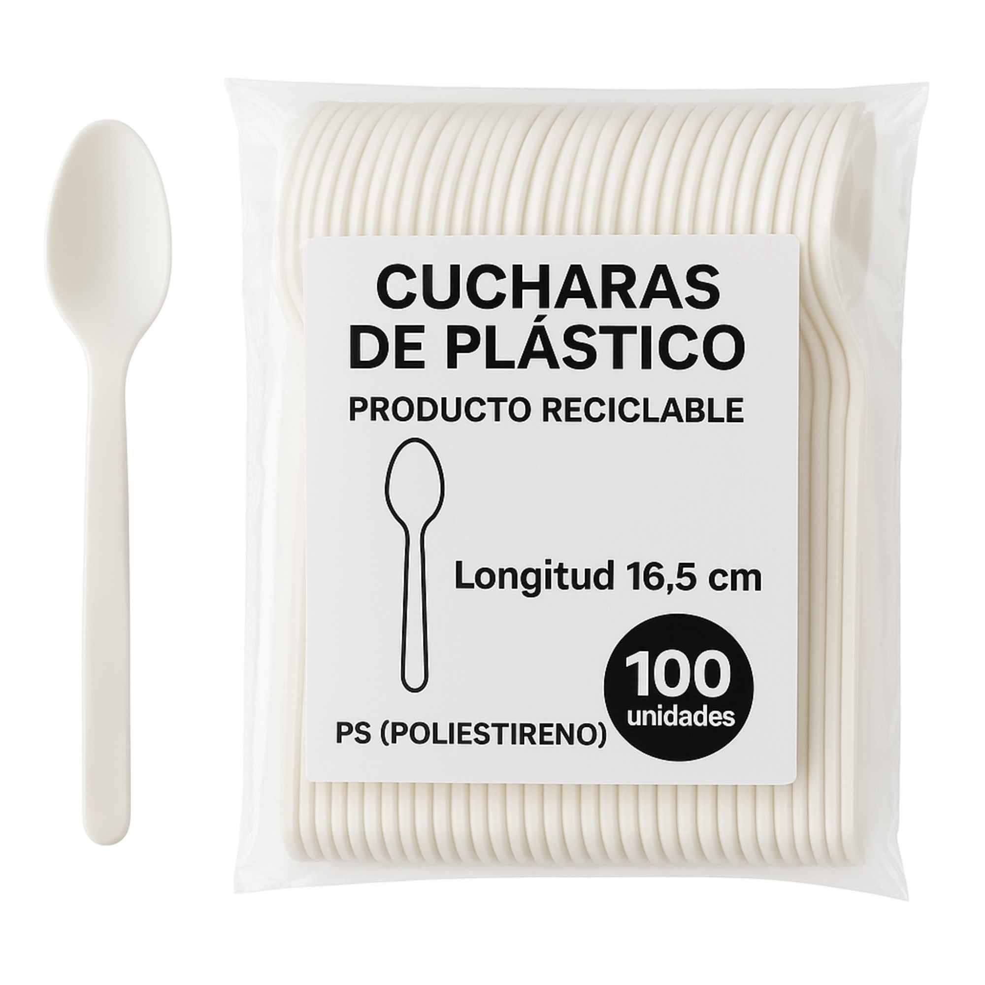 Cucharas de plástico Reutilizable 16.5 cm Pack 100 unidades - imagen 1