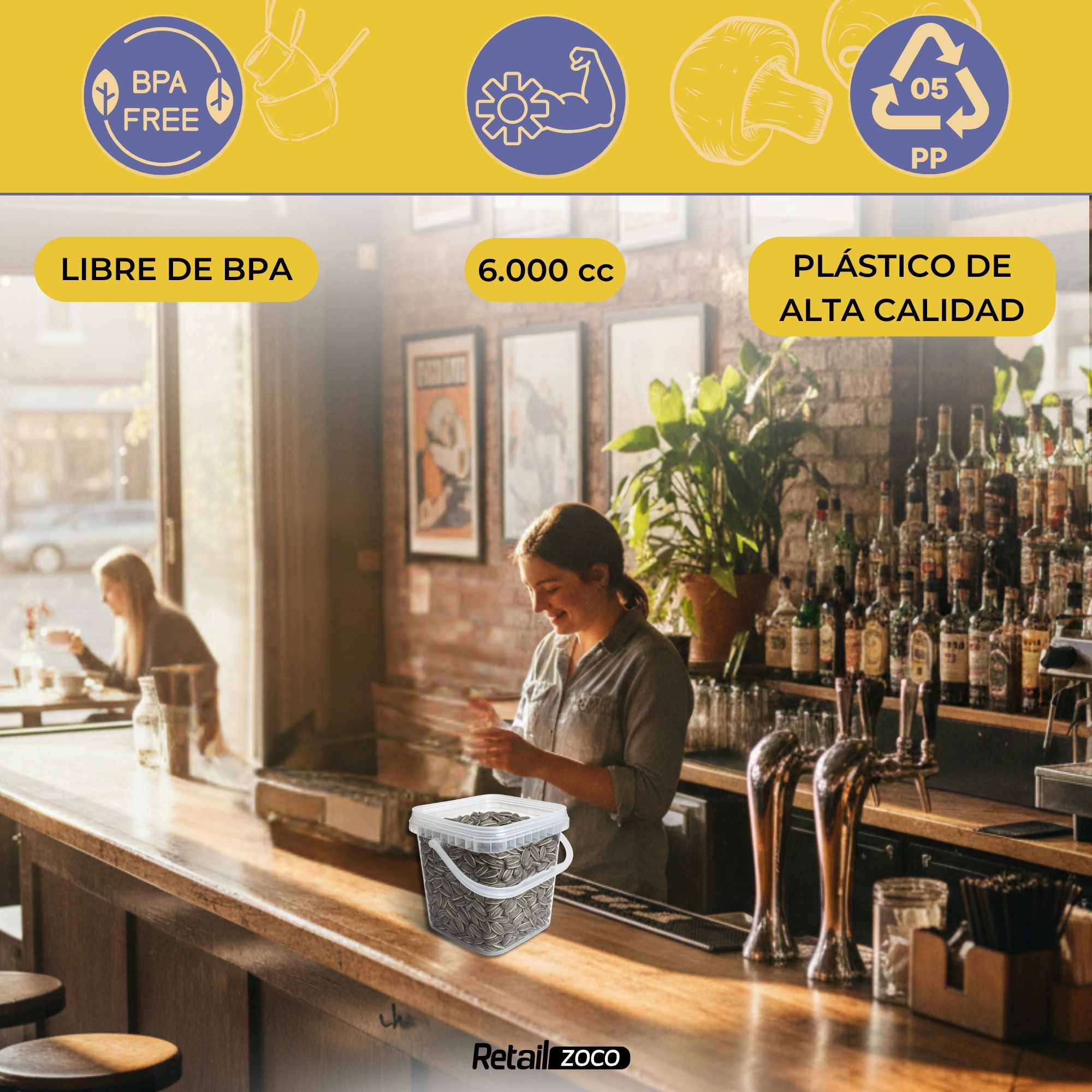 Cubo de plástico 6000 cc cuadrado - imagen 2