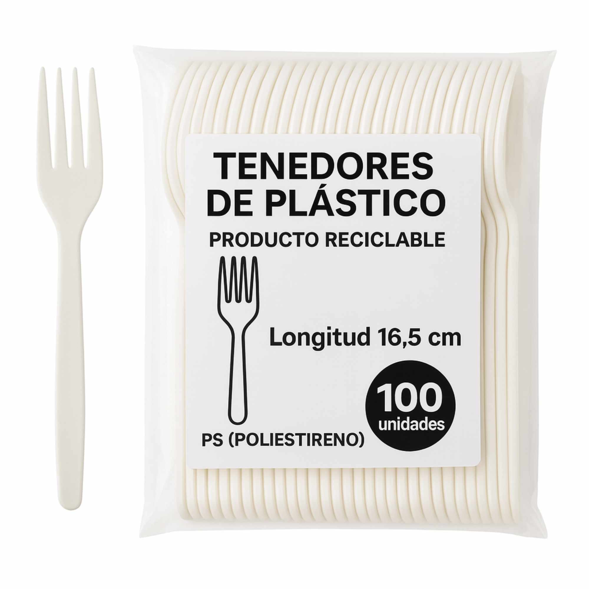 Tenedores de plástico Reutilizable 16.5 cm Pack 100 unidades - imagen 1