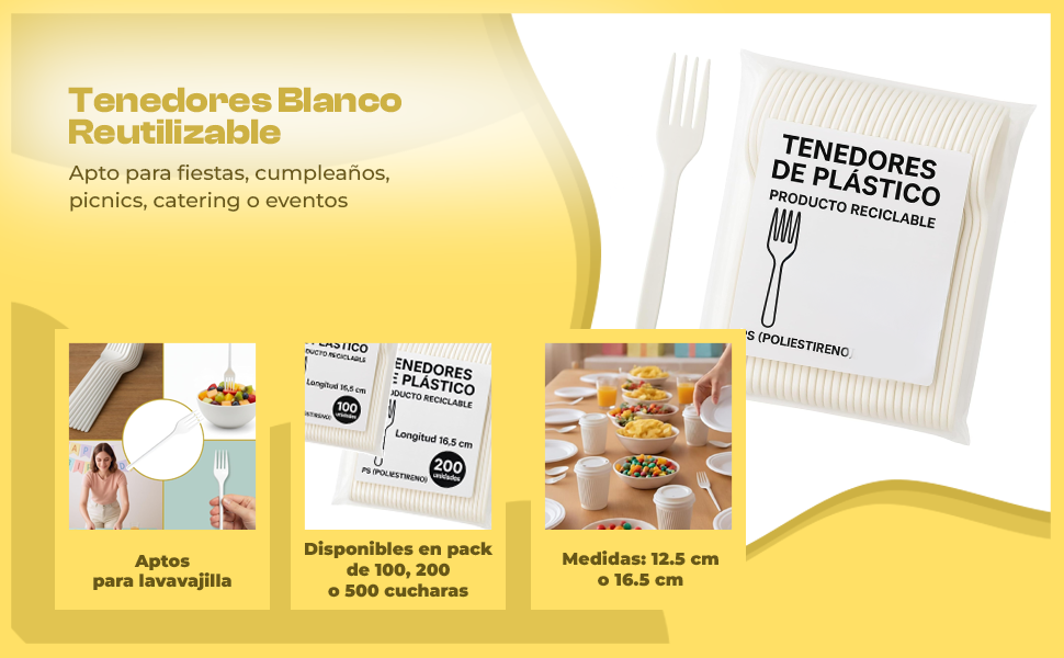 Banner - Tenedores de plástico Reutilizable 16.5 cm Pack 100 unidades