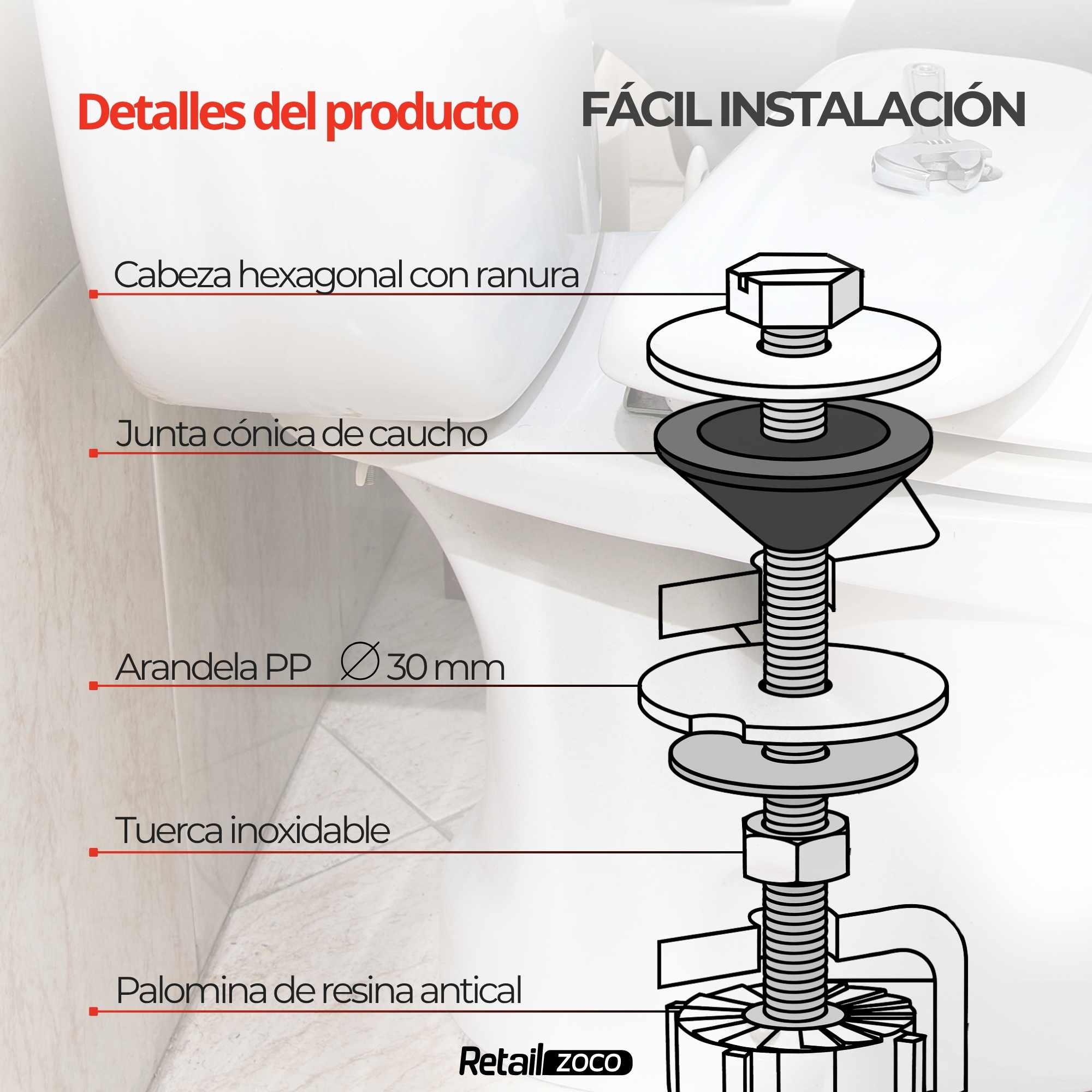 Tornillos para cisterna baja e inodoro - imagen 5