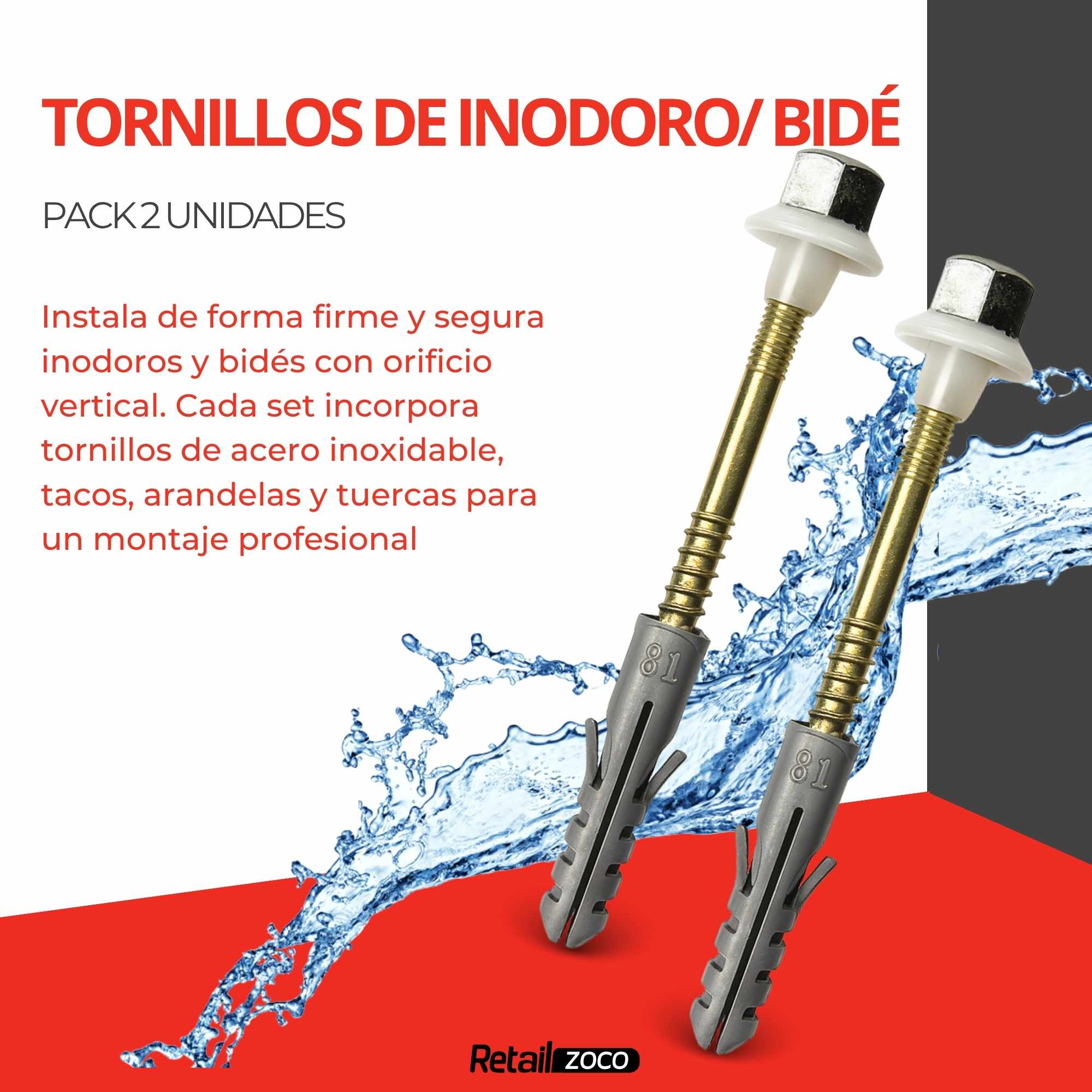 Juego de 2 tornillos para inodoro o bide vertical - imagen 2