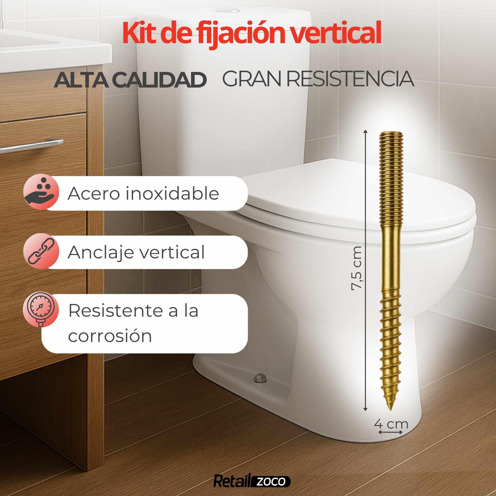 Juego de 2 tornillos para inodoro o bide vertical - imagen 4