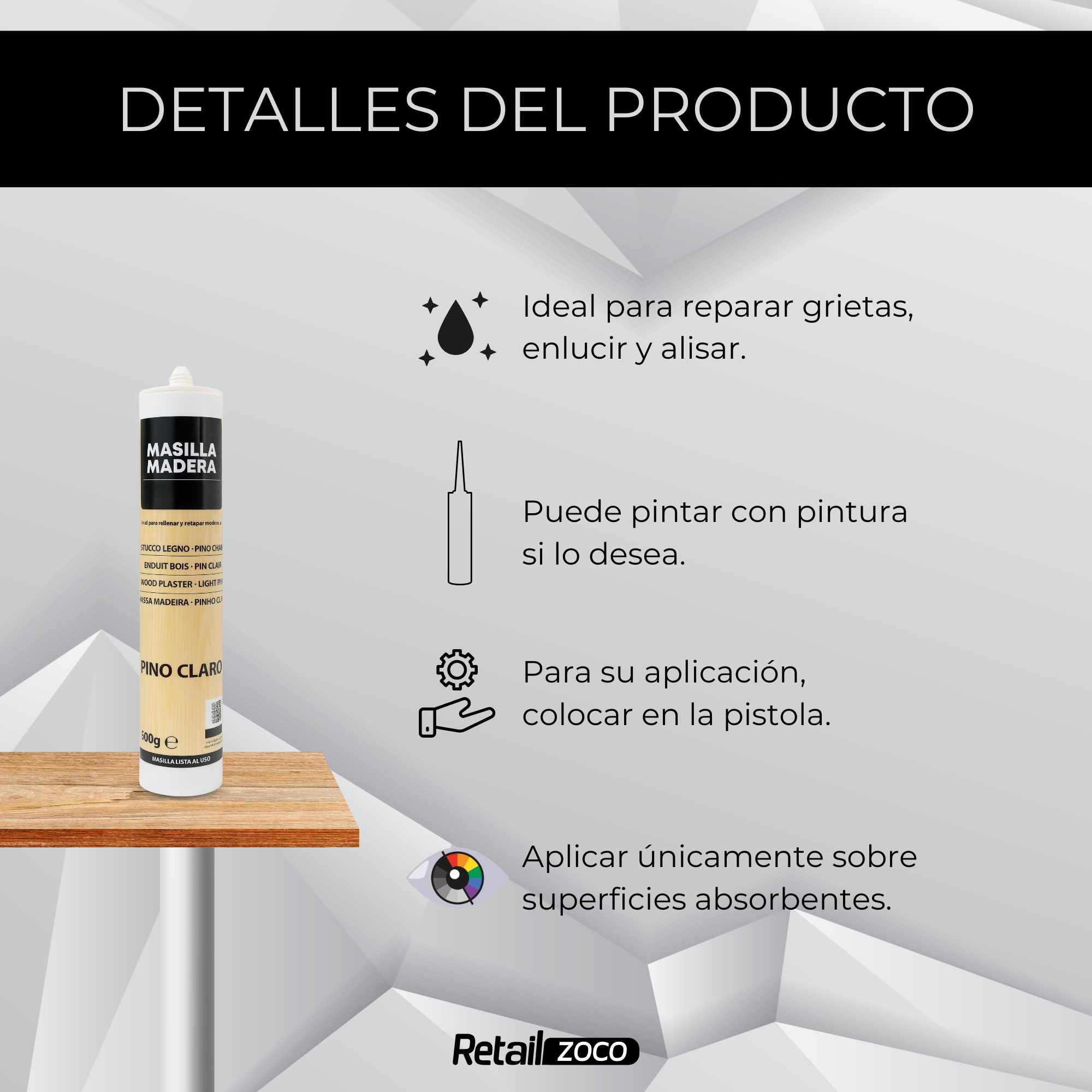Masilla madera pino claro para pistola 400 gramos - imagen 4