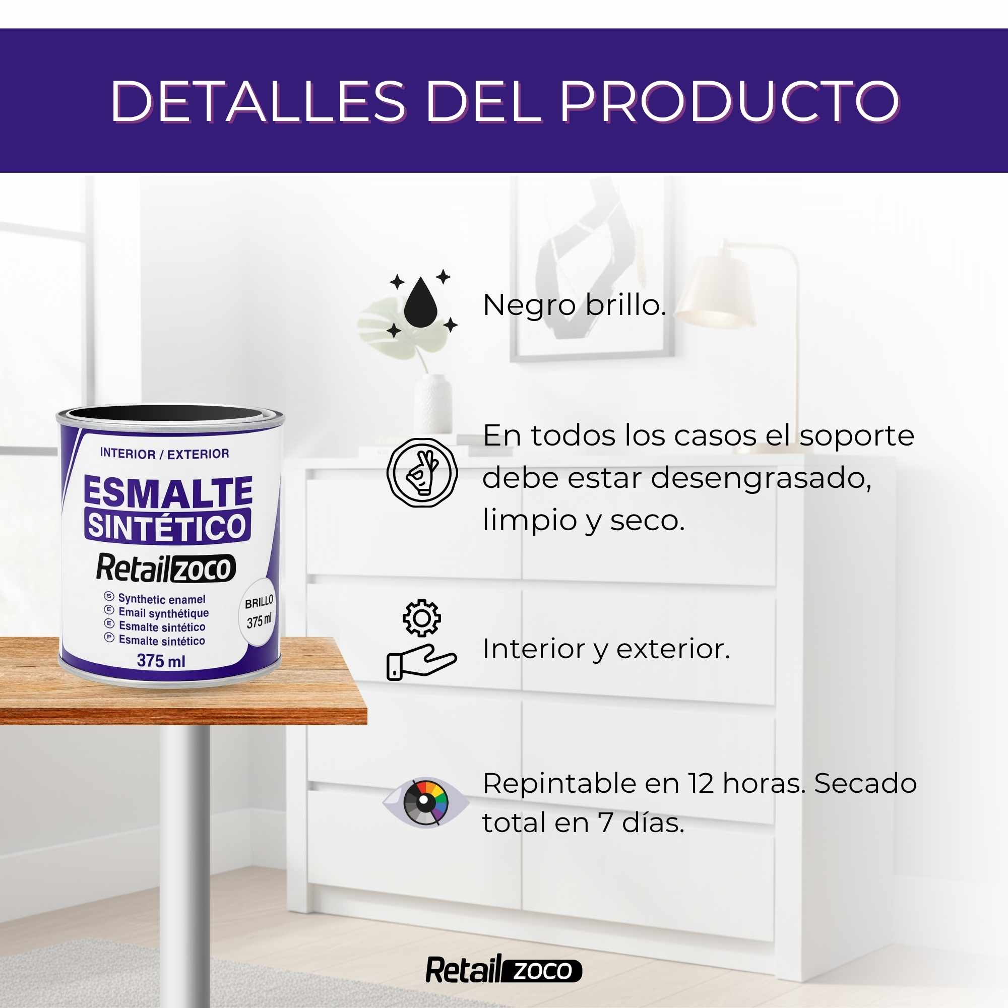 Esmalte sintético Negro Brillo 375 ml - imagen 3