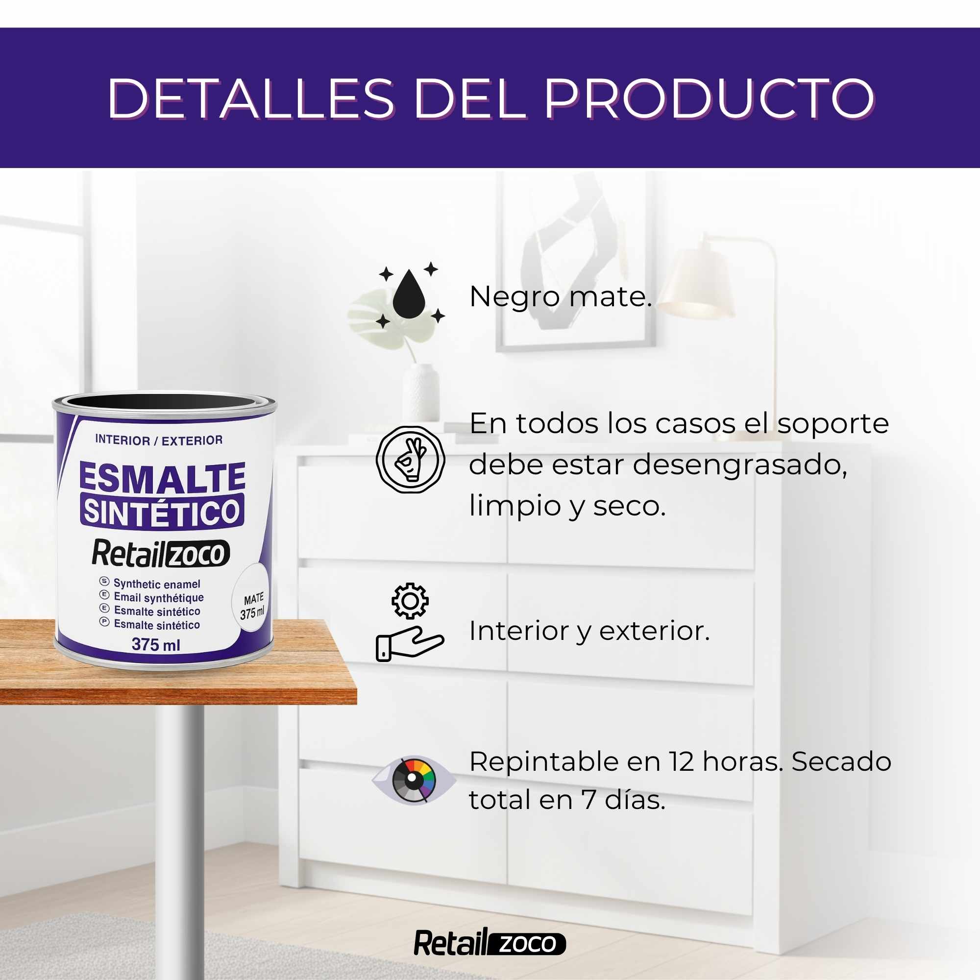 Esmalte sintético Negro Mate 375 ml - imagen 3