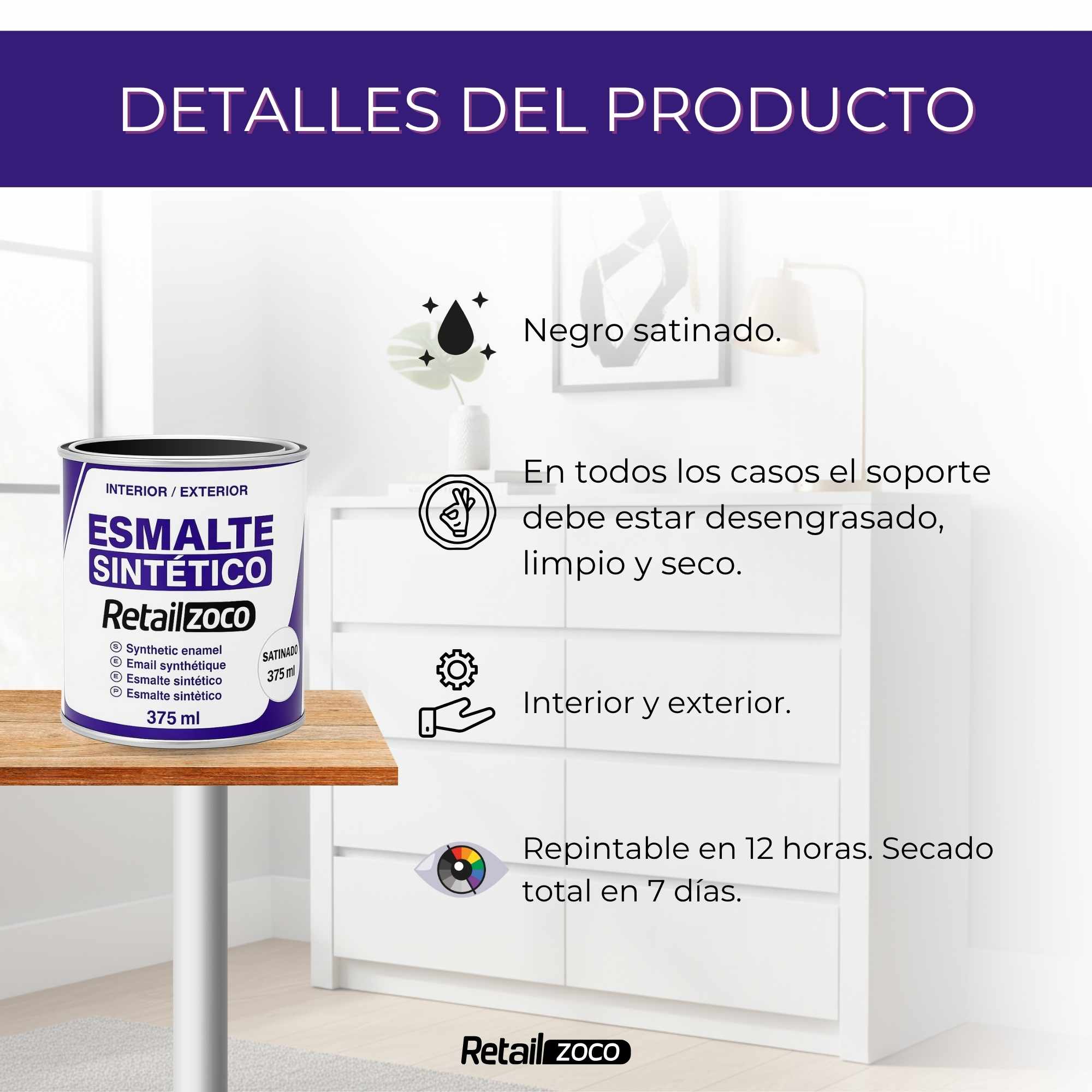 Esmalte sintético Negro Satinado 375 ml - imagen 3