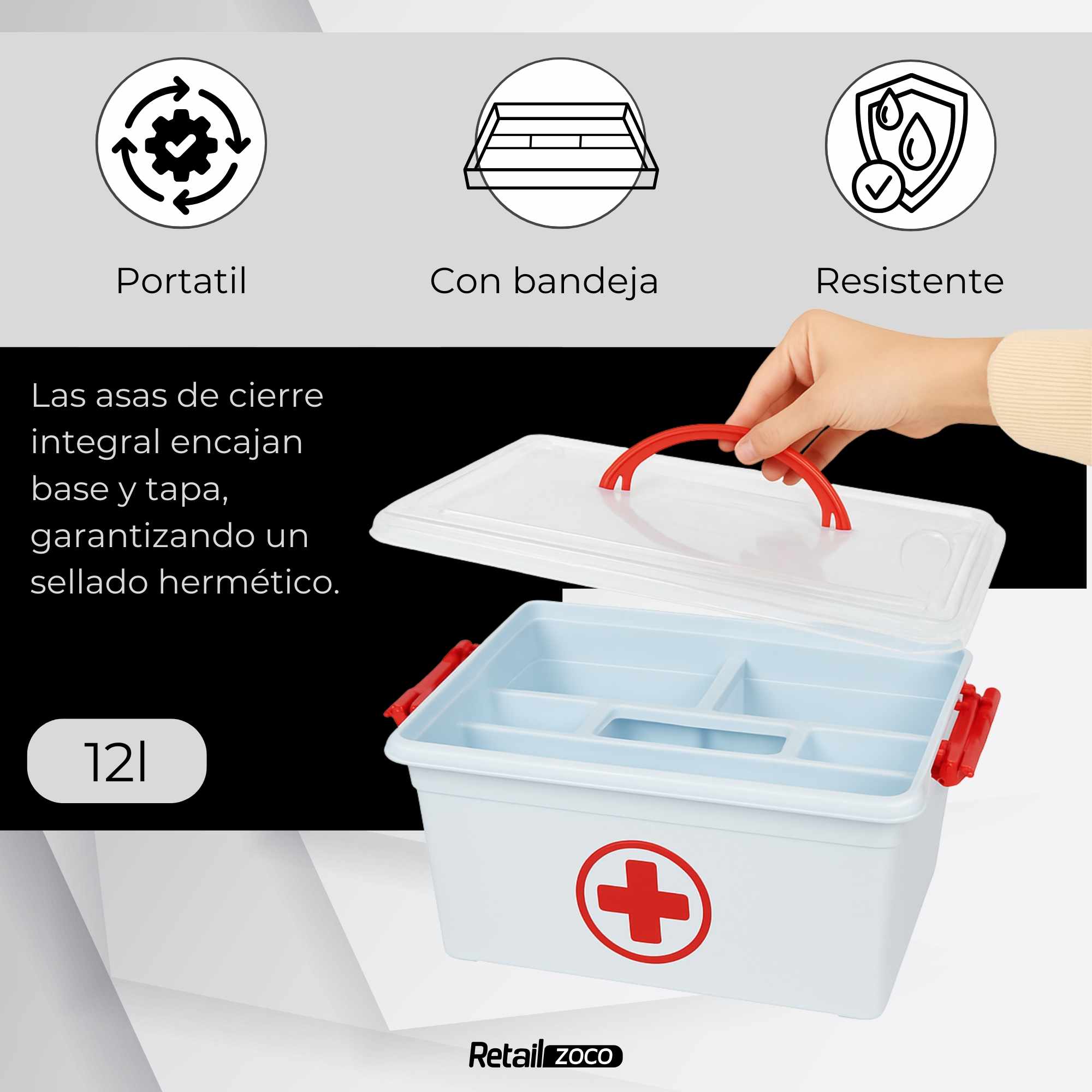 Caja botiquin Primeros Auxilios con Tapa y asa 12 Litros - imagen 5