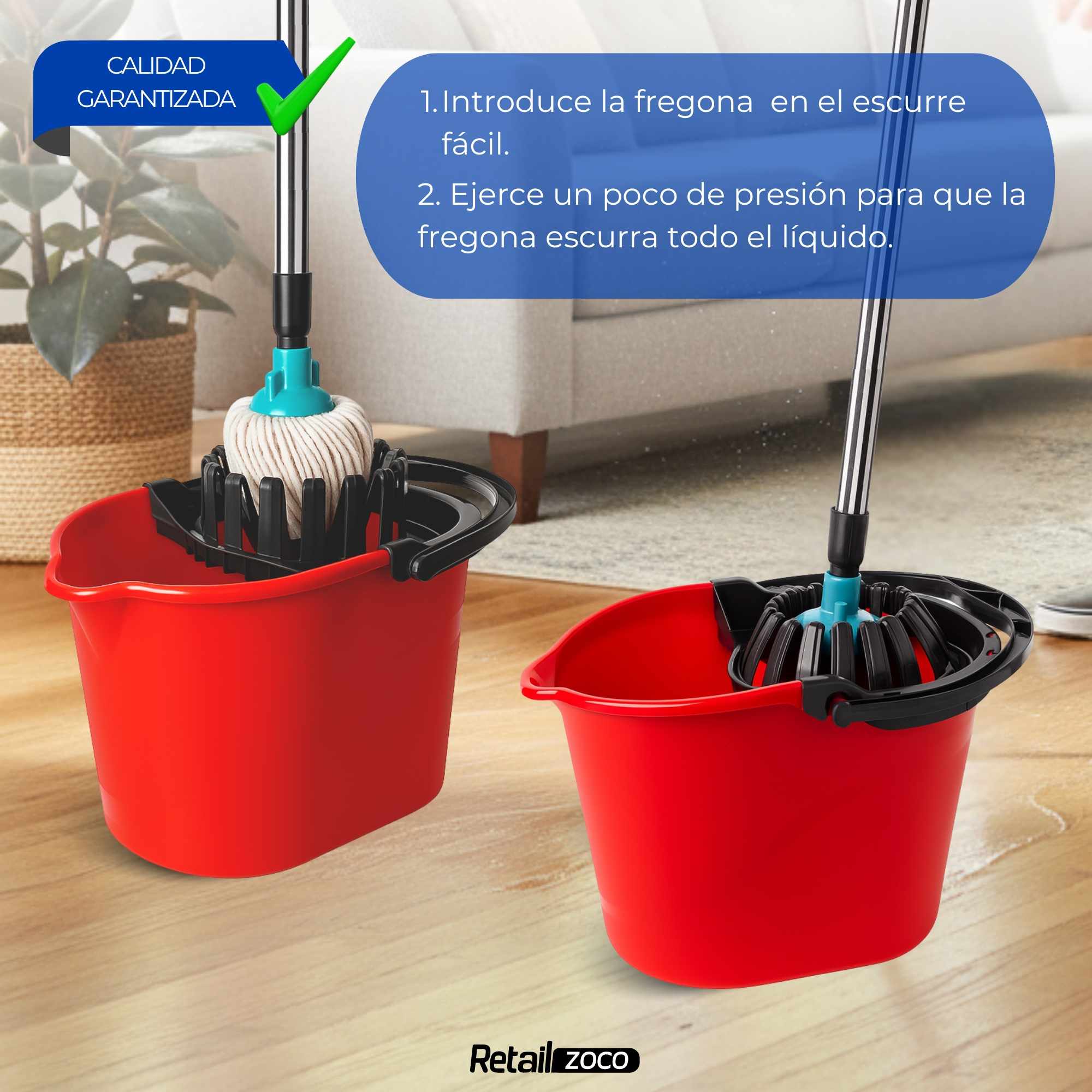 Cubo Fregona Escurrefacil Rojo y Negro - imagen 4