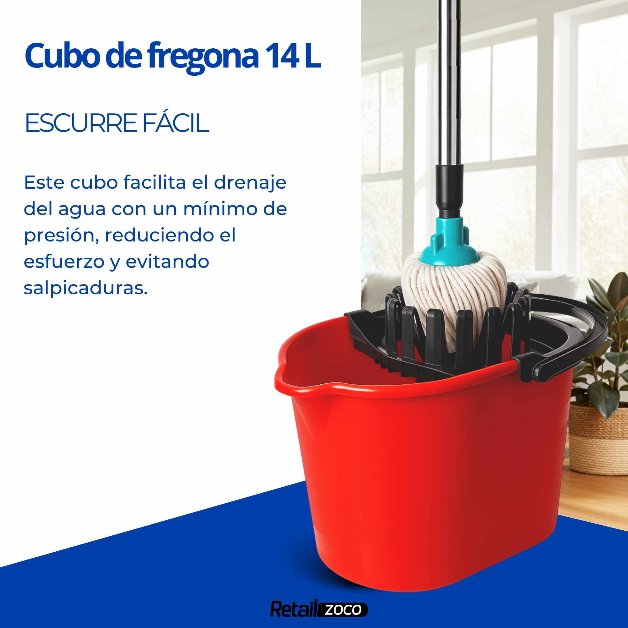 Cubo Fregona Escurrefacil Rojo y Negro - imagen 2