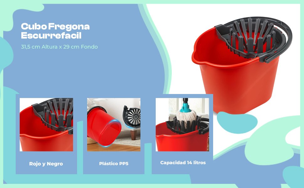 Banner - Cubo Fregona Escurrefacil Rojo y Negro
