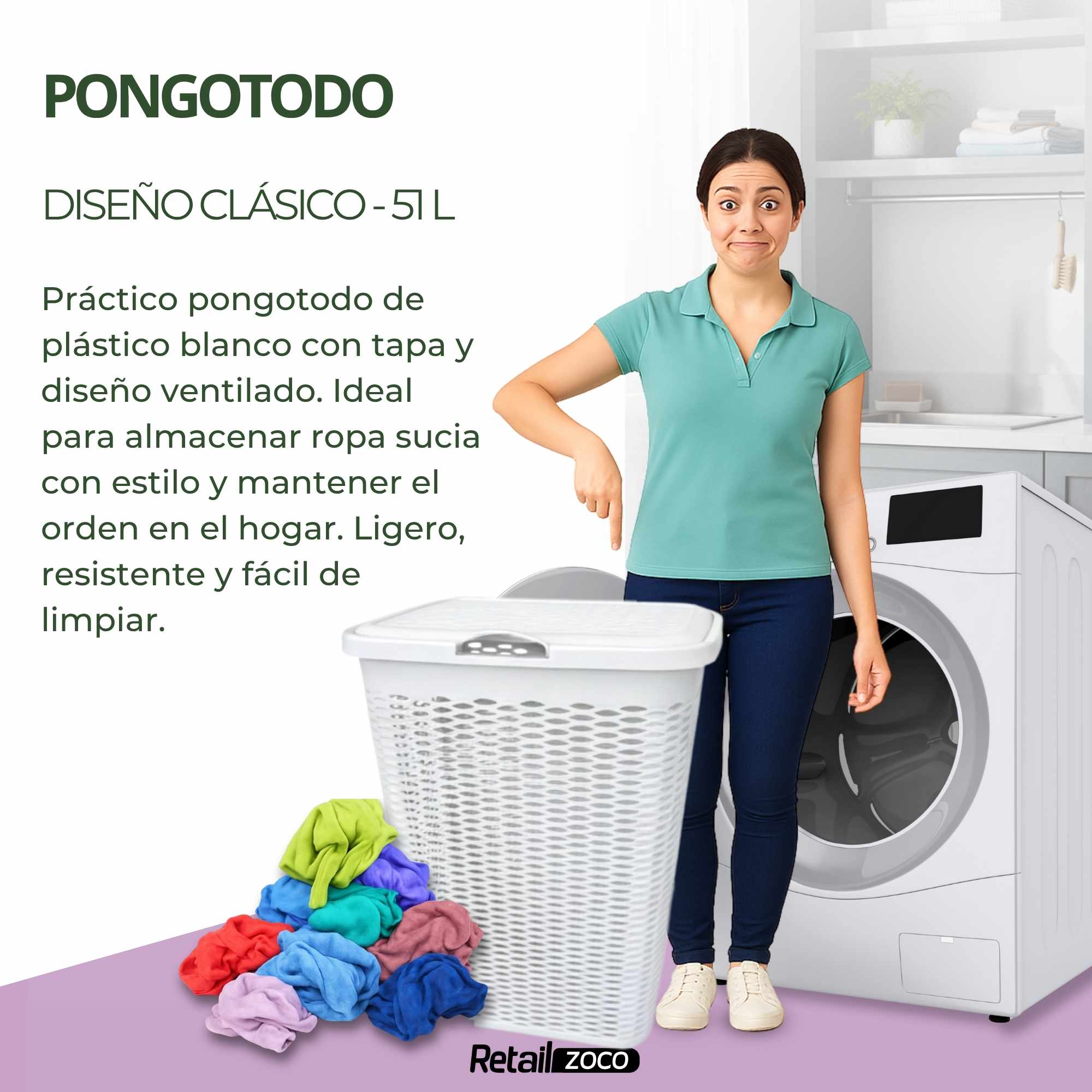 Baúl para la colada 51 Litros Blanco - imagen 2