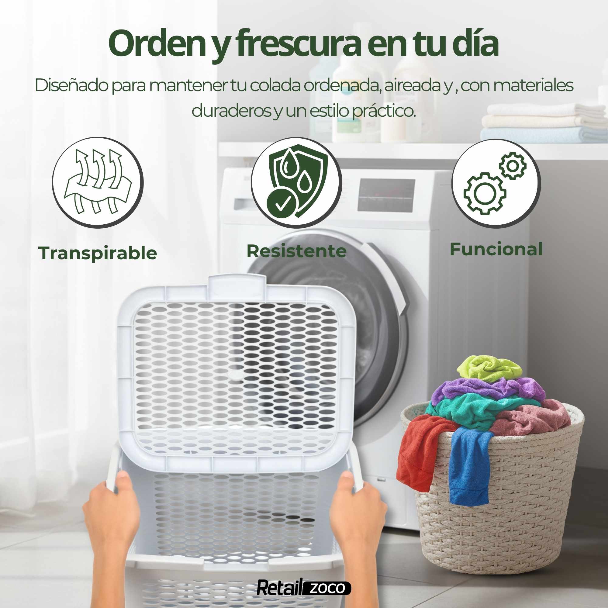 Baúl para la colada 51 Litros Blanco - imagen 4
