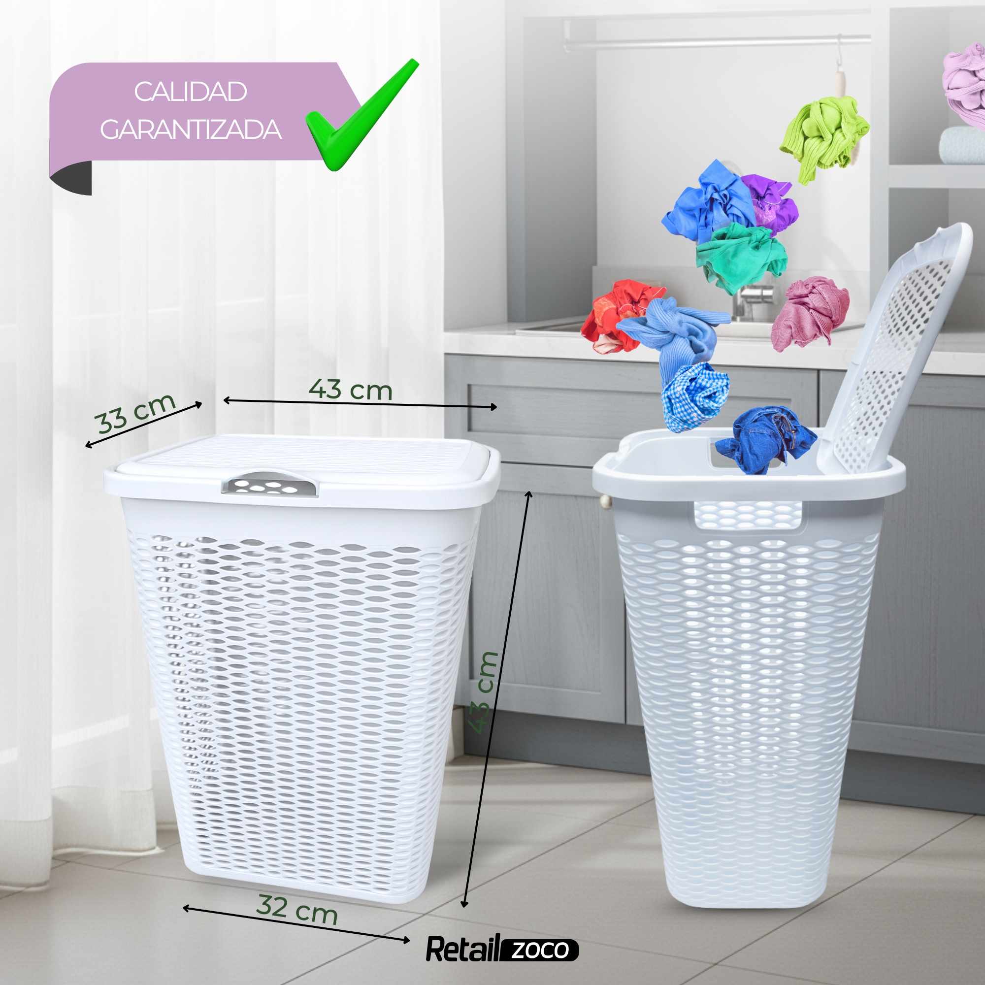 Baúl para la colada 51 Litros Blanco - imagen 6