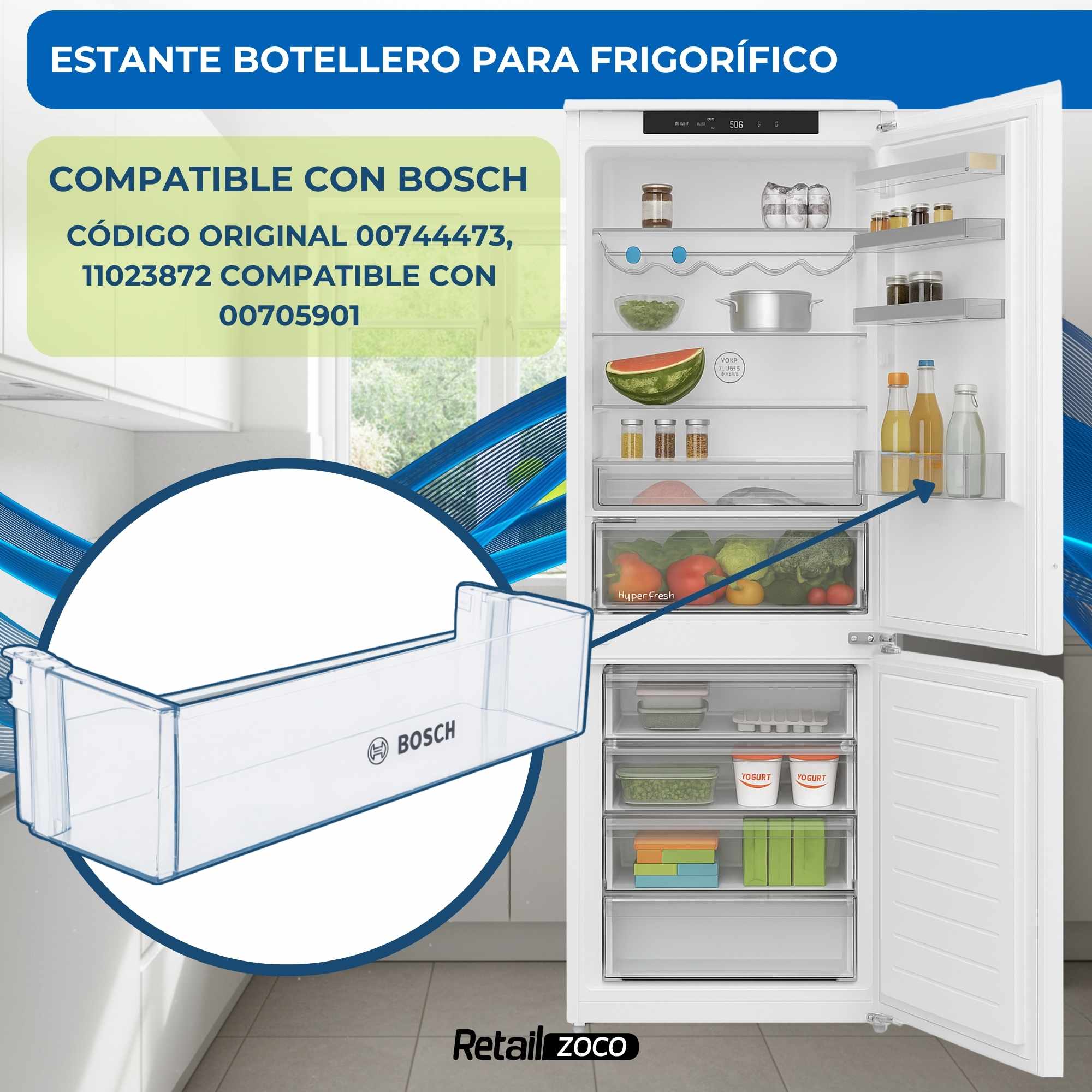 Estante Botellero Frigorífico compatible con Bosch código original 00744473 - imagen 2