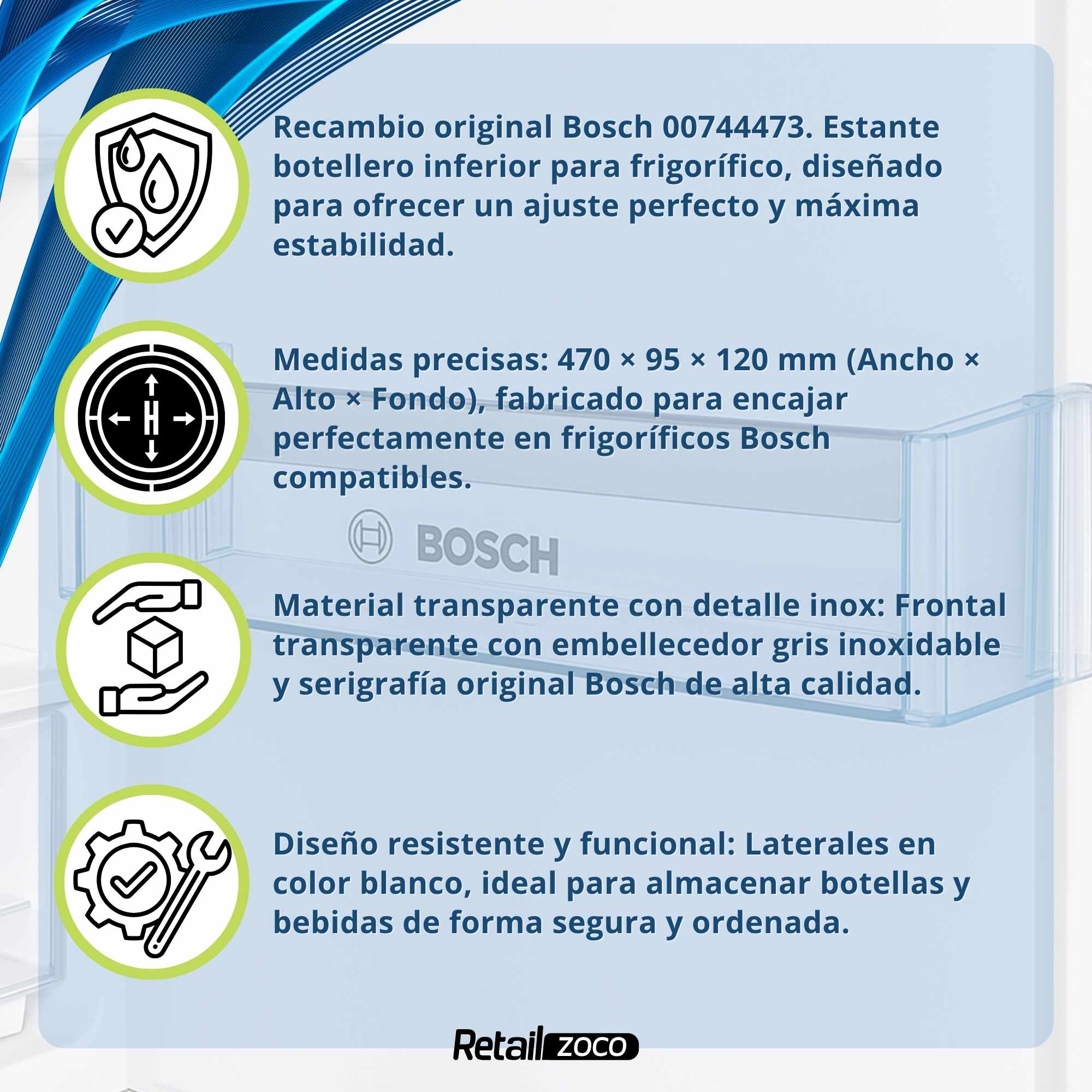 Estante Botellero Frigorífico compatible con Bosch código original 00744473 - imagen 6