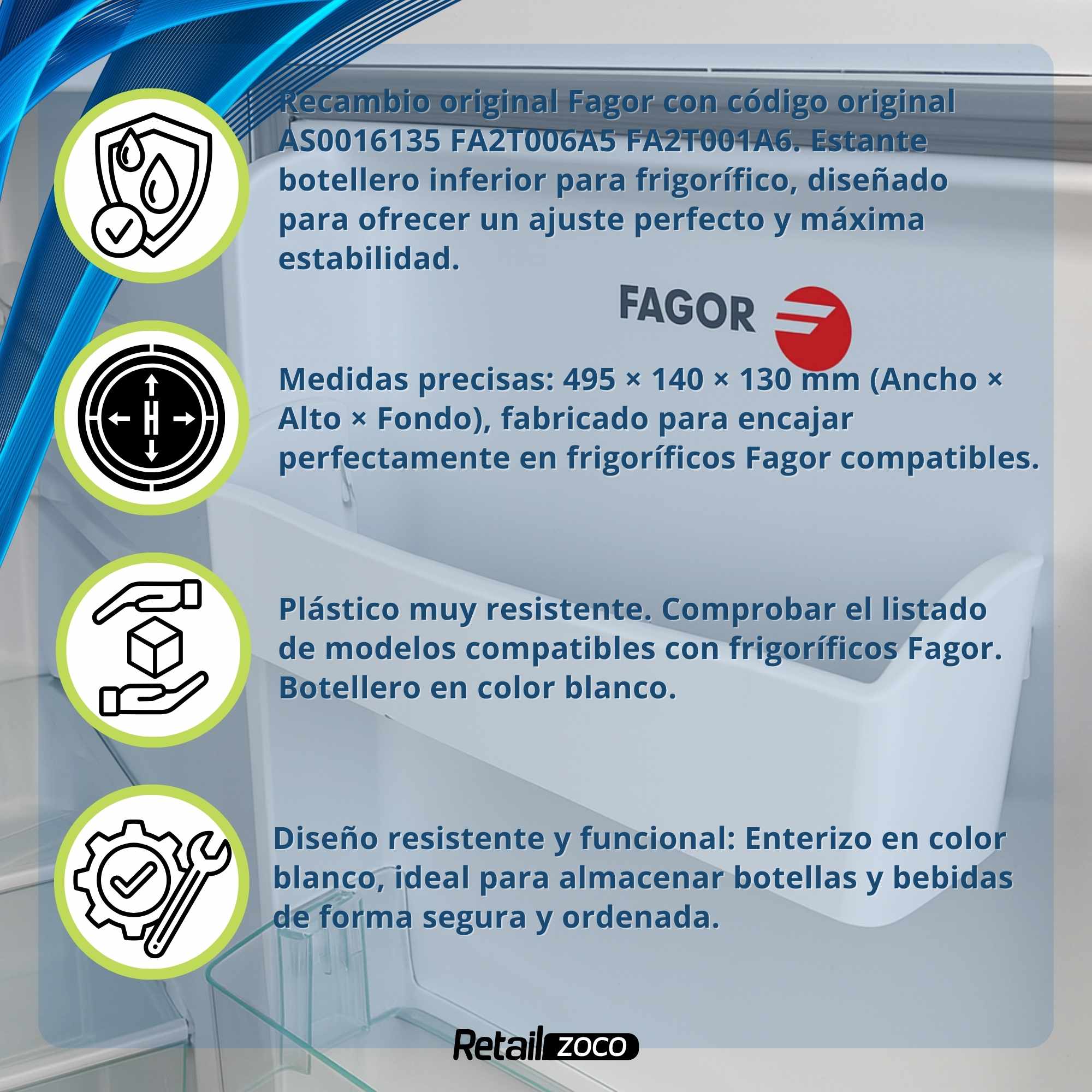 Estante Botellero Frigorífico compatible con Fagor código original AS0016135 - imagen 6