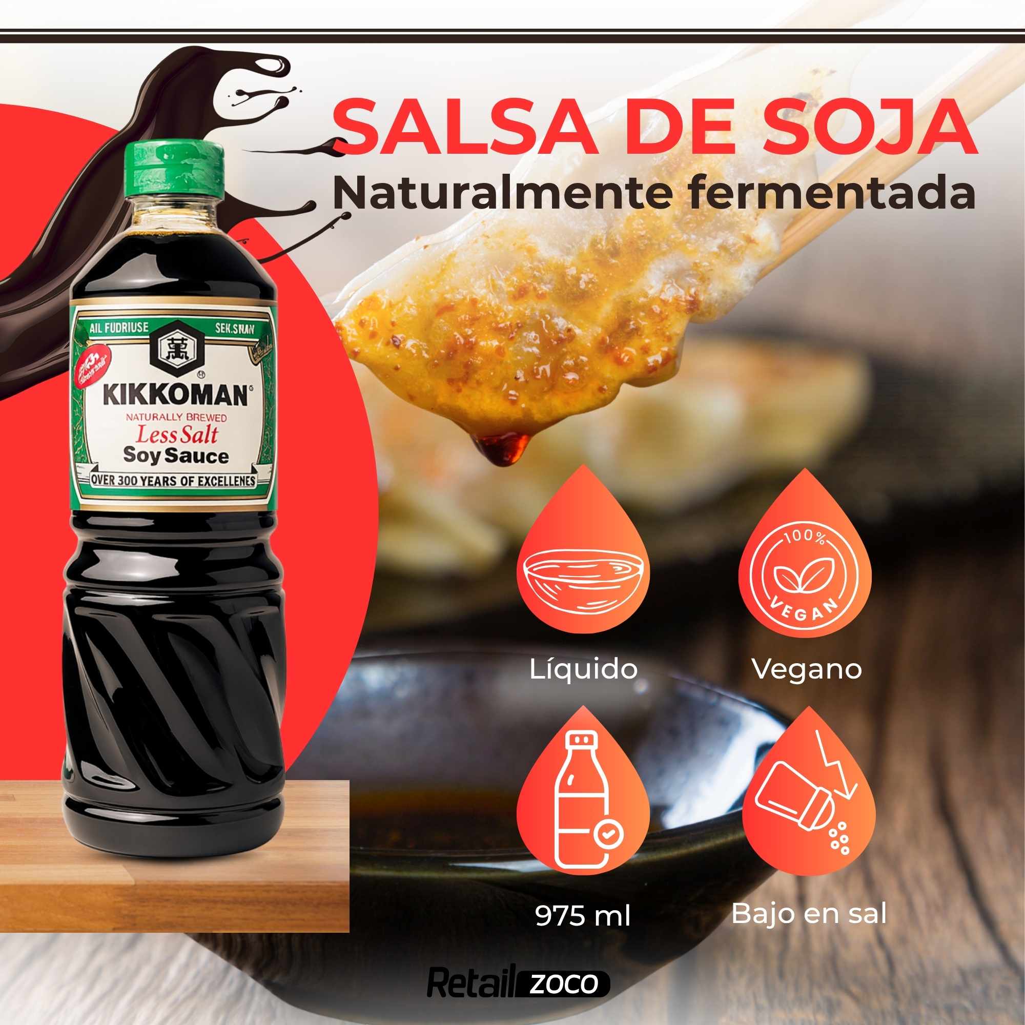 Salsa de Soja baja en sal Kikkoman 975 ml - imagen 2