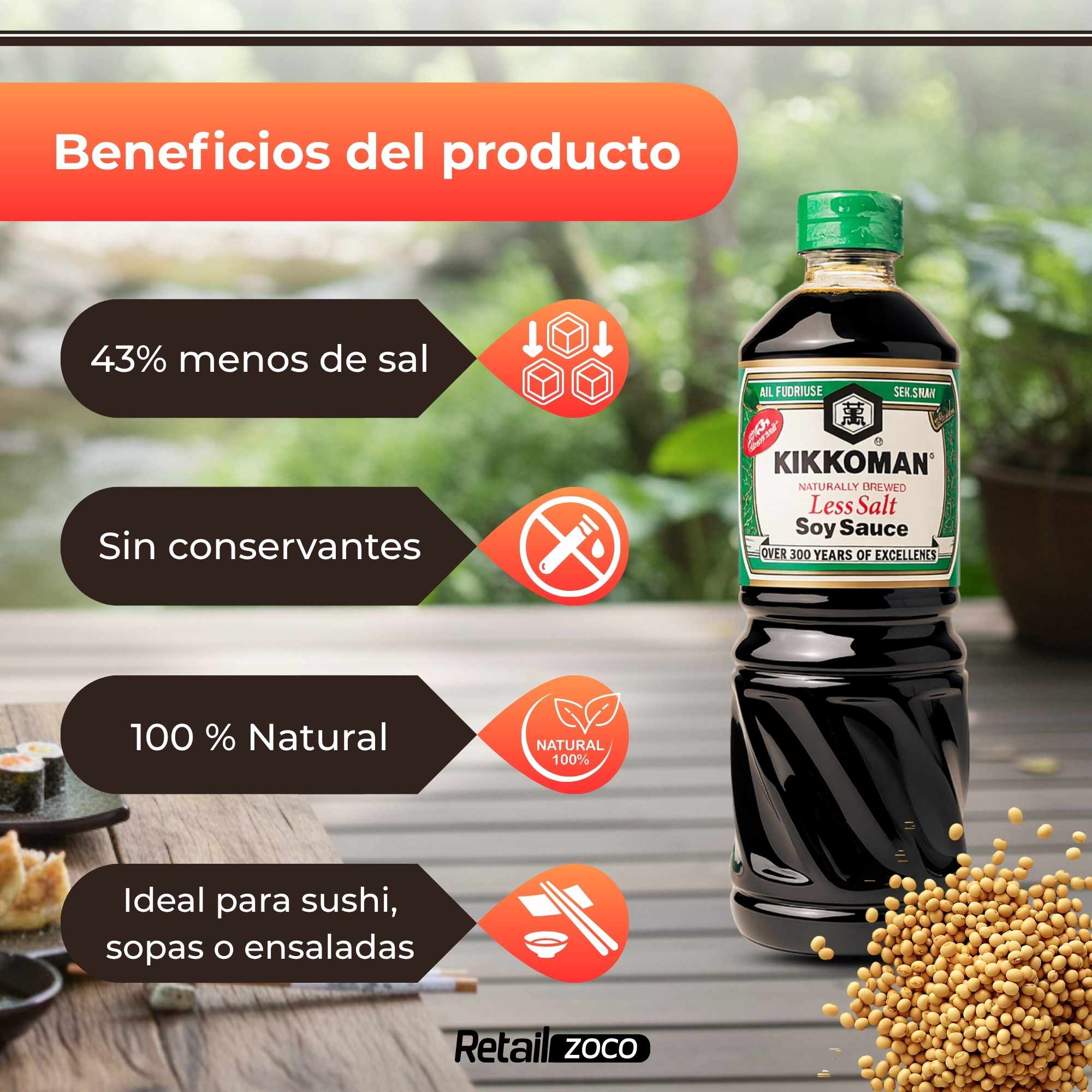 Salsa de Soja baja en sal Kikkoman 975 ml - imagen 3