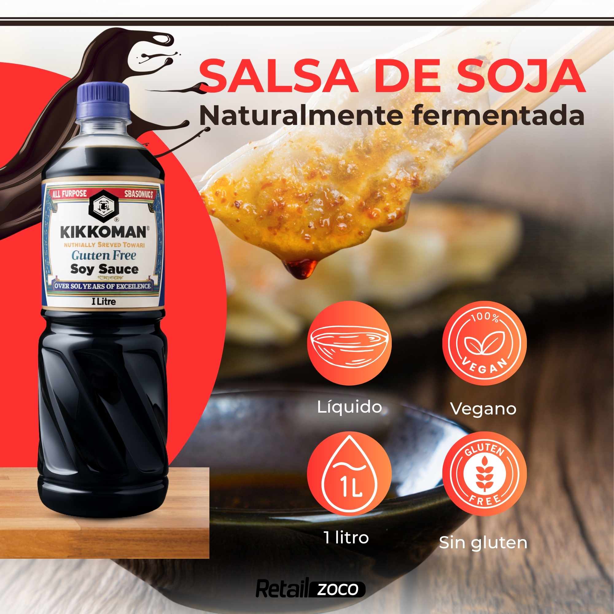 Salsa de Soja sin gluten Kikkoman 1000 ml - imagen 2