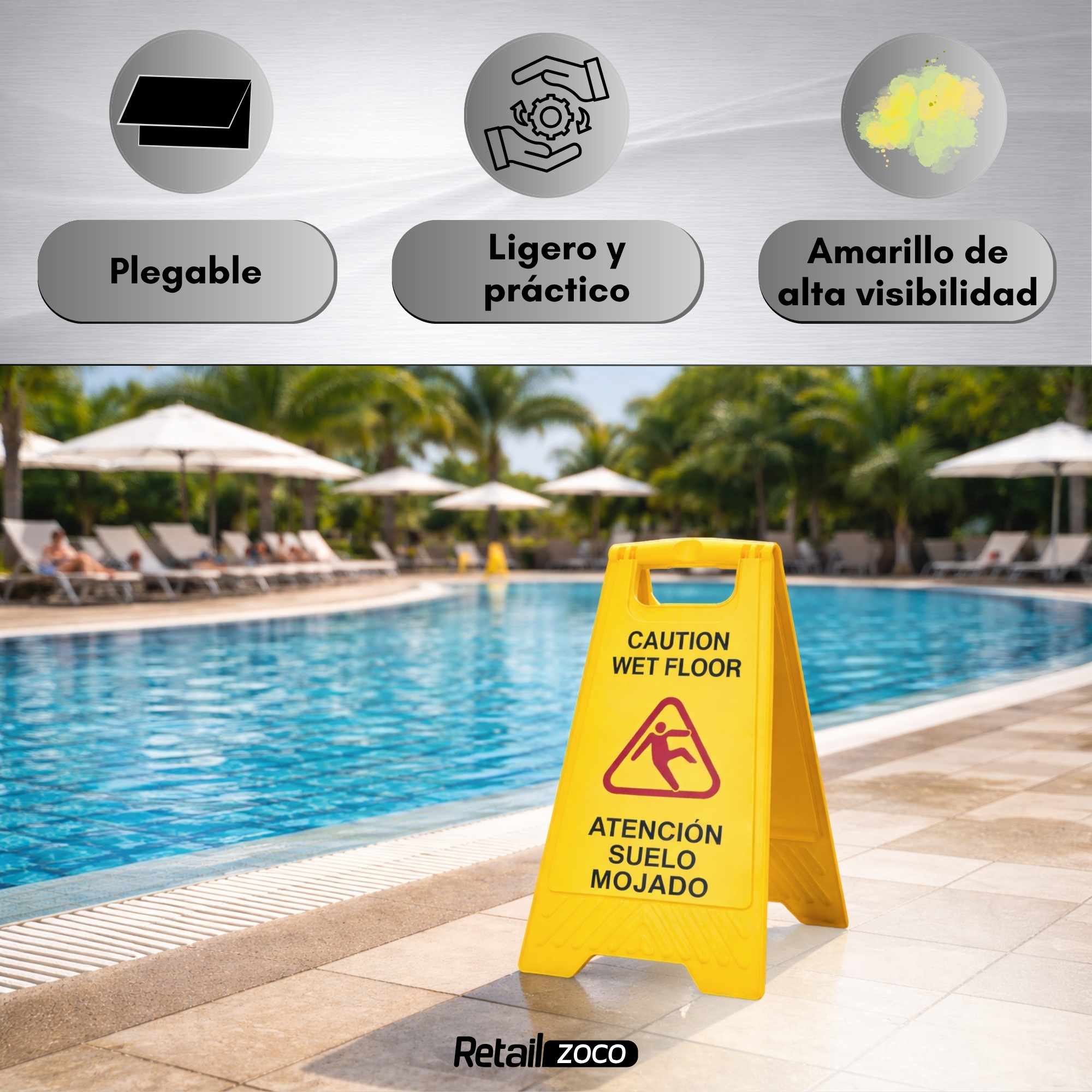 Señal de Suelo Mojado plegable Español e Inglés - imagen 4