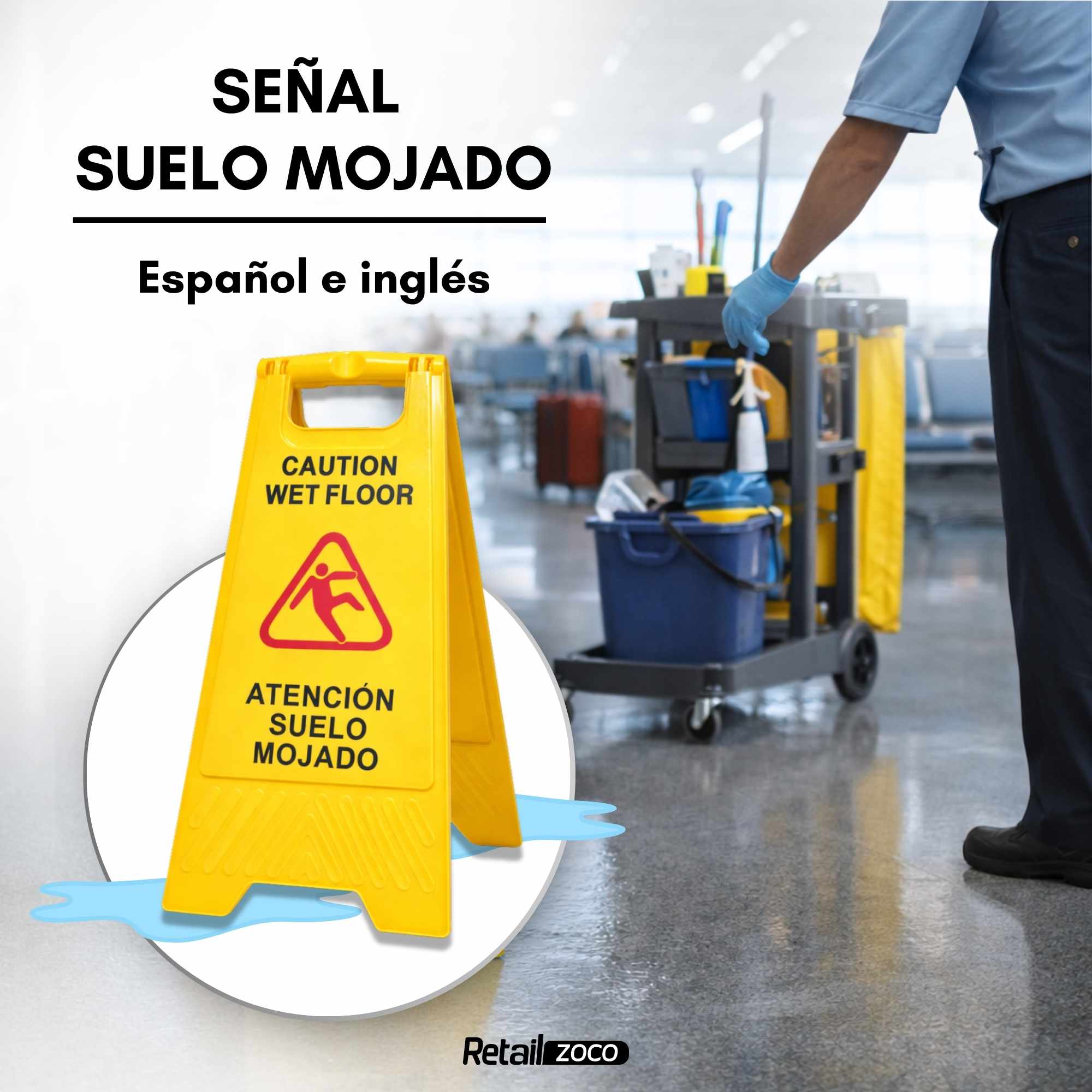 Señal de Suelo Mojado plegable Español e Inglés - imagen 2