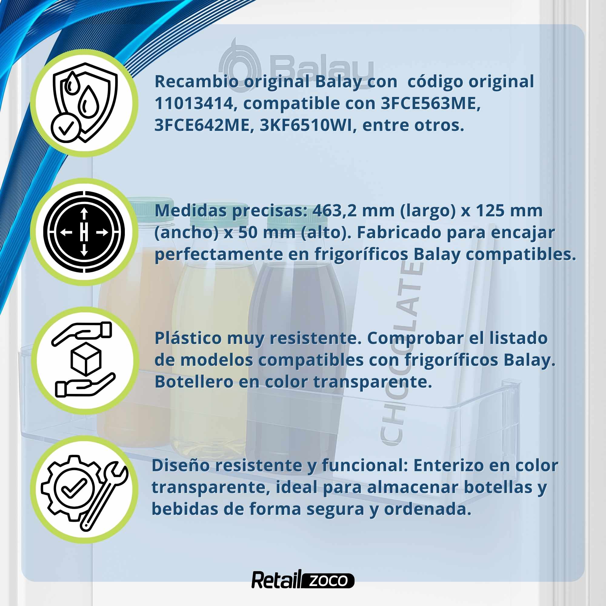 Estante Botellero Frigorífico compatible con Balay código original 11013414 - imagen 3