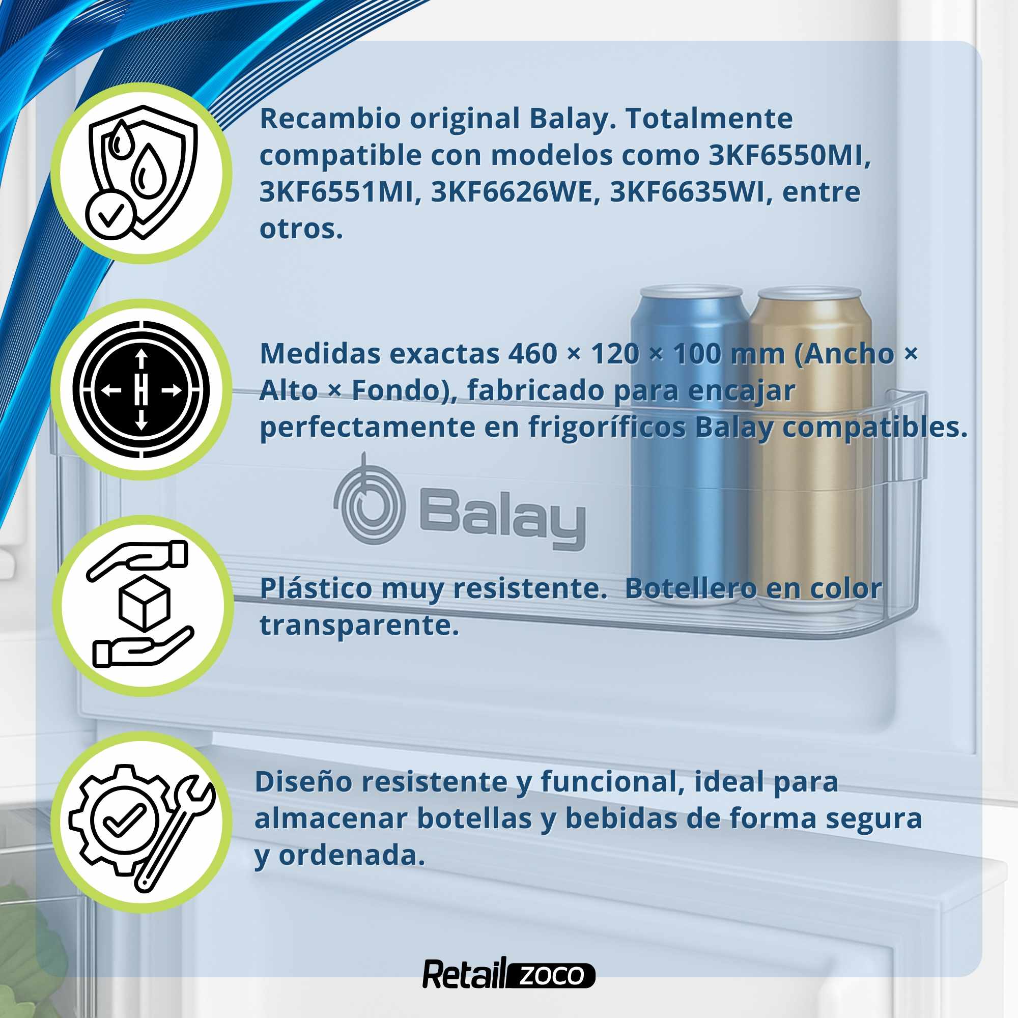 Estante Botellero Frigorífico compatible con Balay código original 11022295 - imagen 3
