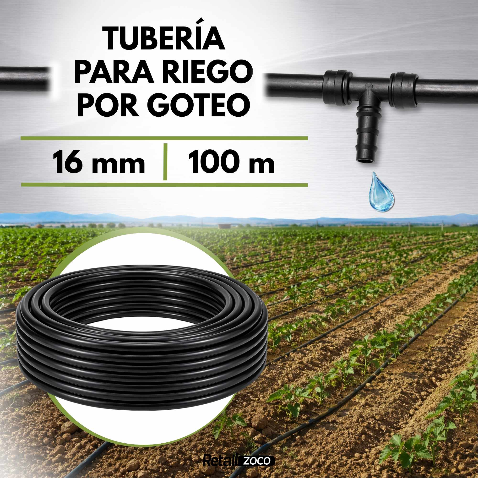 Tubería riego por goteo rigida de polietileno 16 mm 100 metros Negro - imagen 2