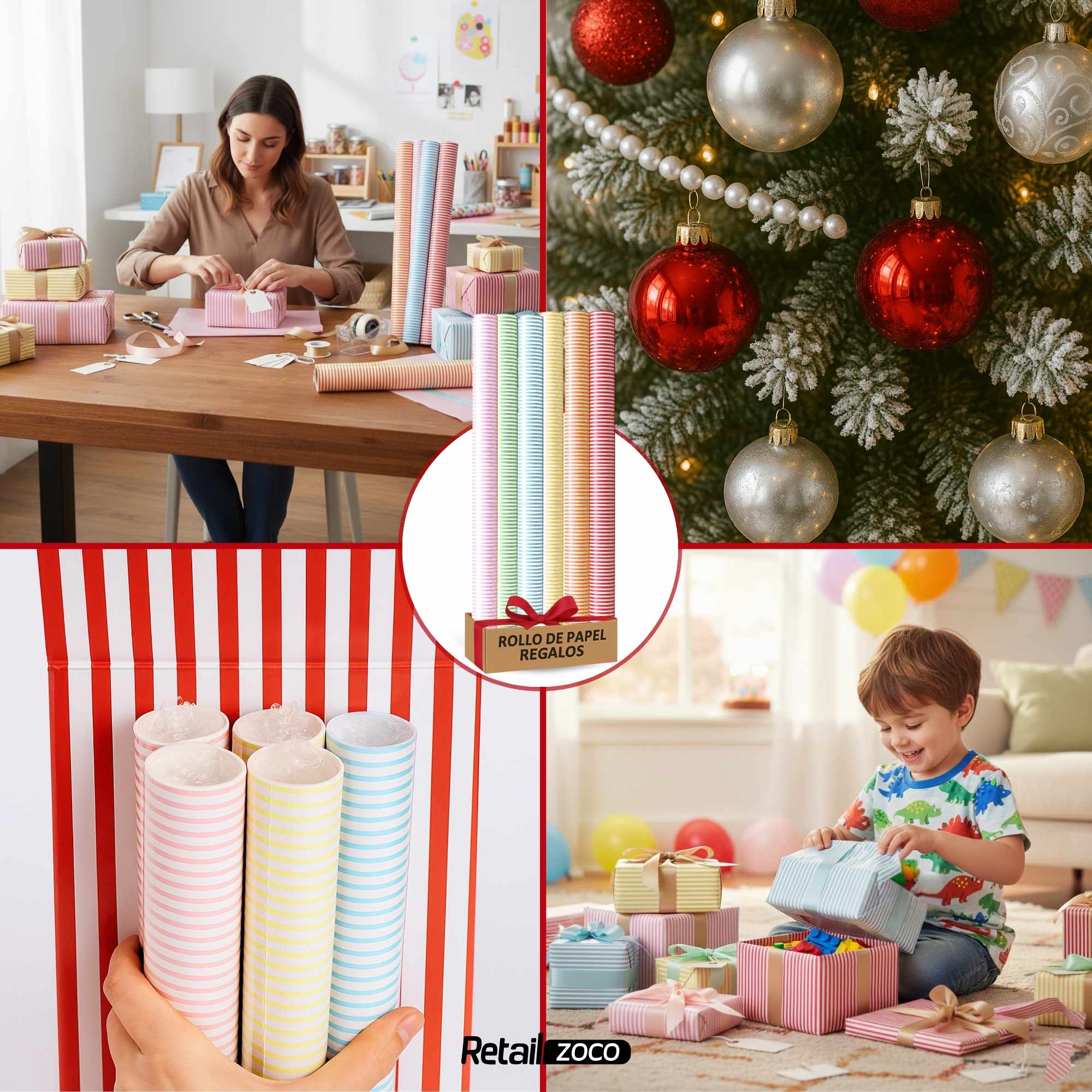 Rollo de papel de regalo navideño Rayas 70 cm x 2 Metros - imagen 3