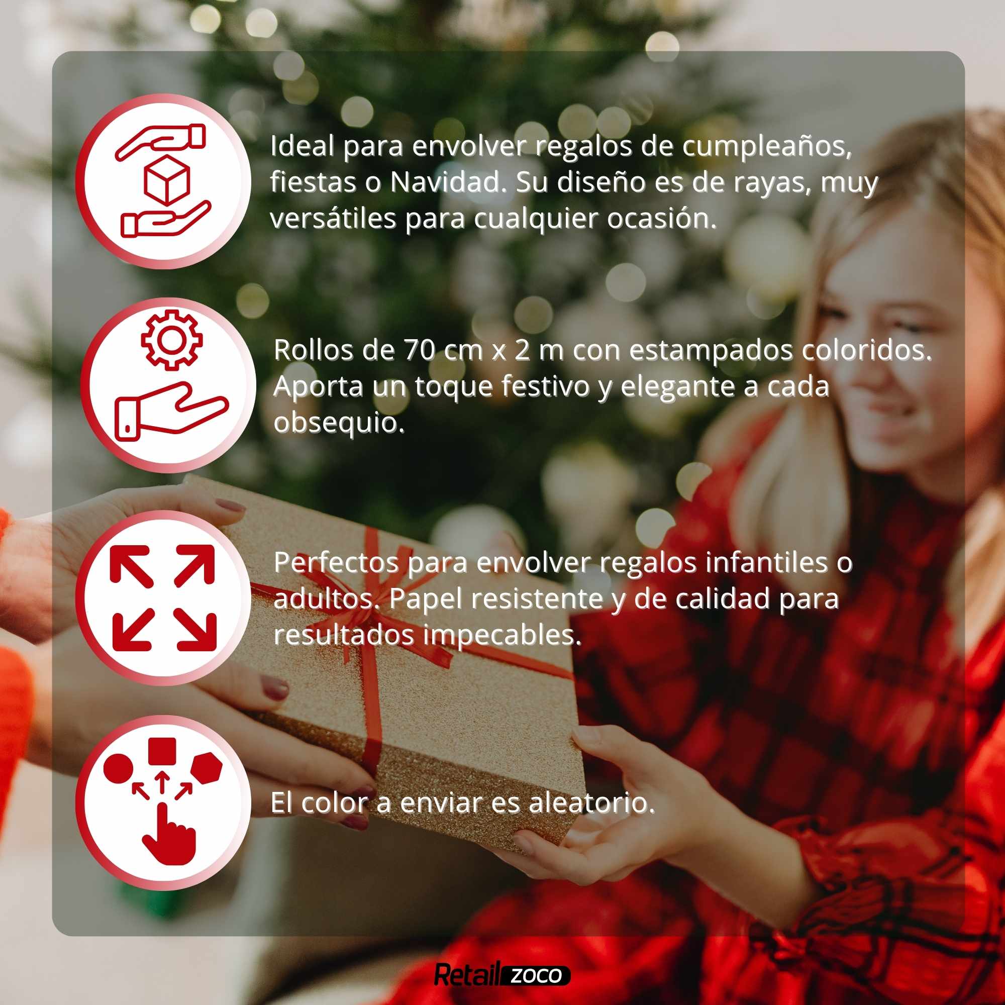 Rollo de papel de regalo navideño Rayas 70 cm x 2 Metros - imagen 4